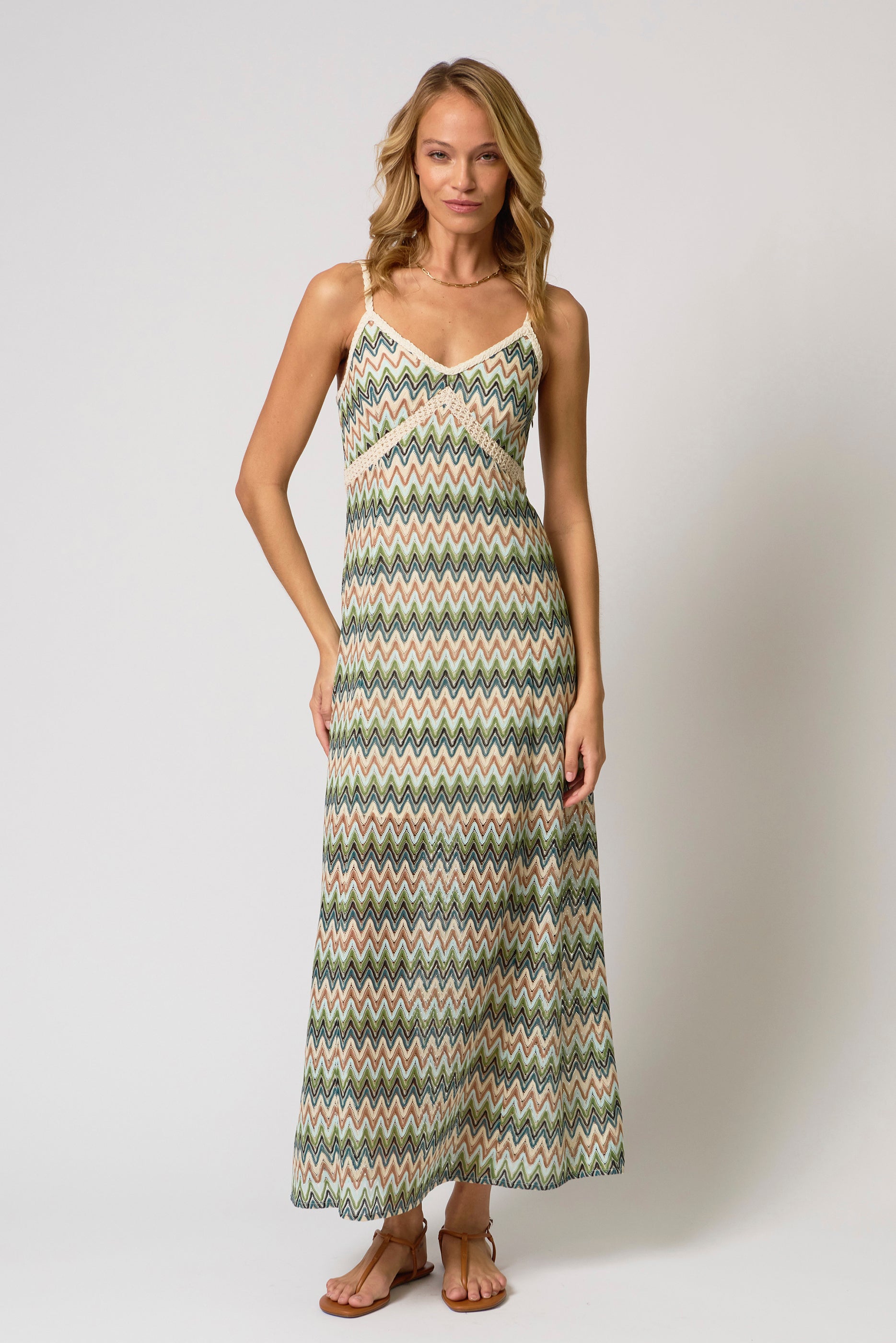Rainbow Crochet Maxi Dress Green / XS