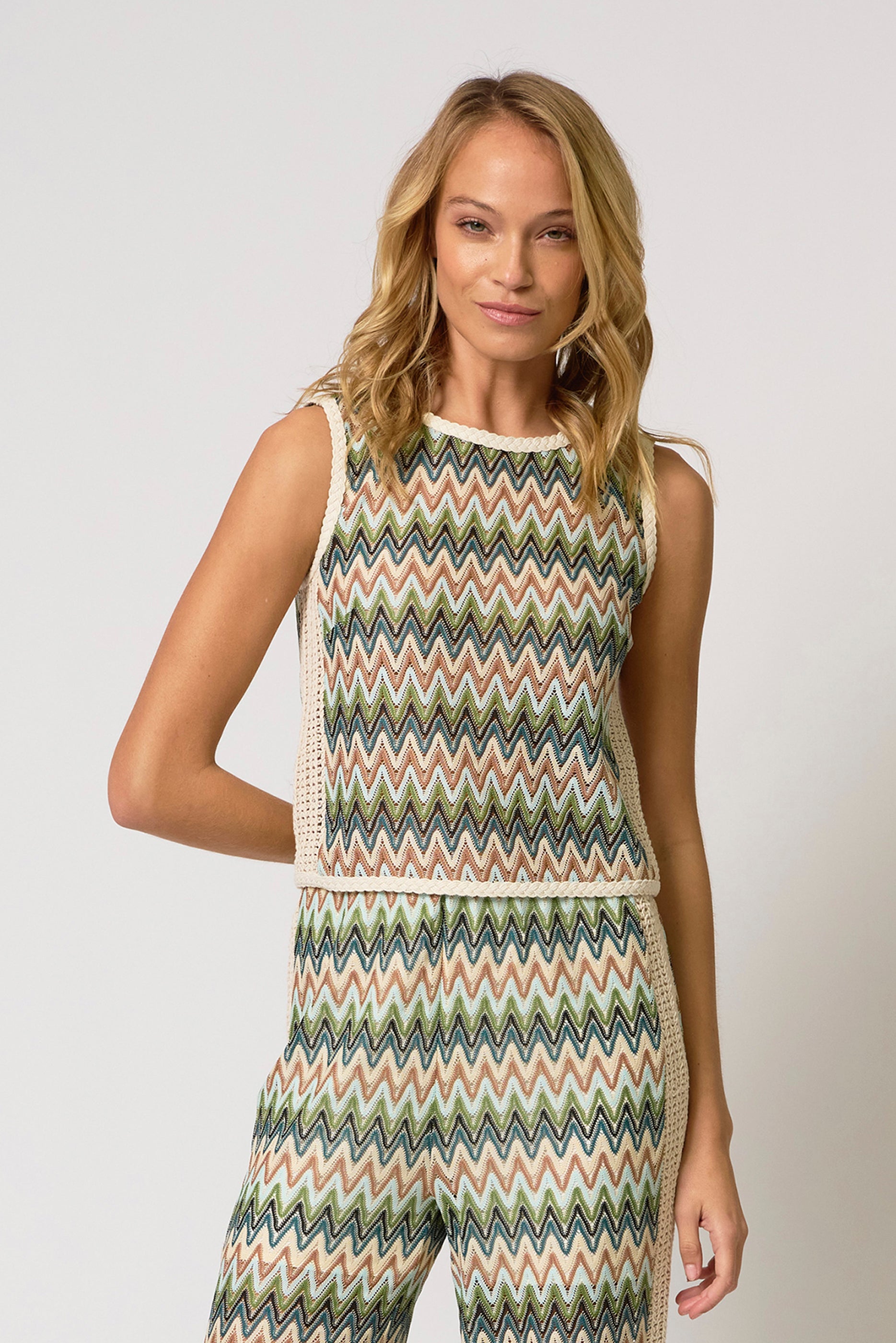 Celine Rainbow Crochet Button Back Shell