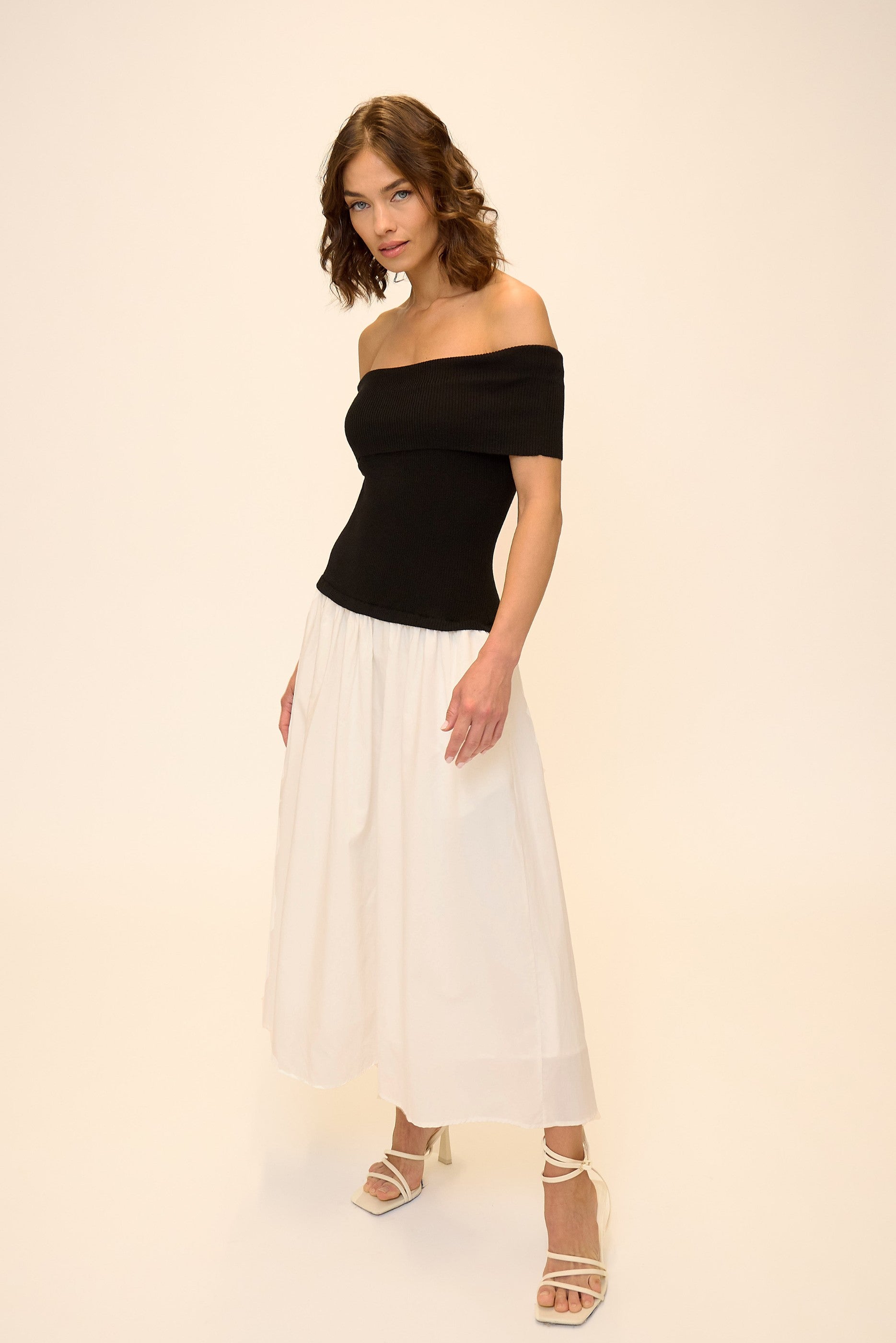 Darcy Mixed Media Off Shoulder Dress