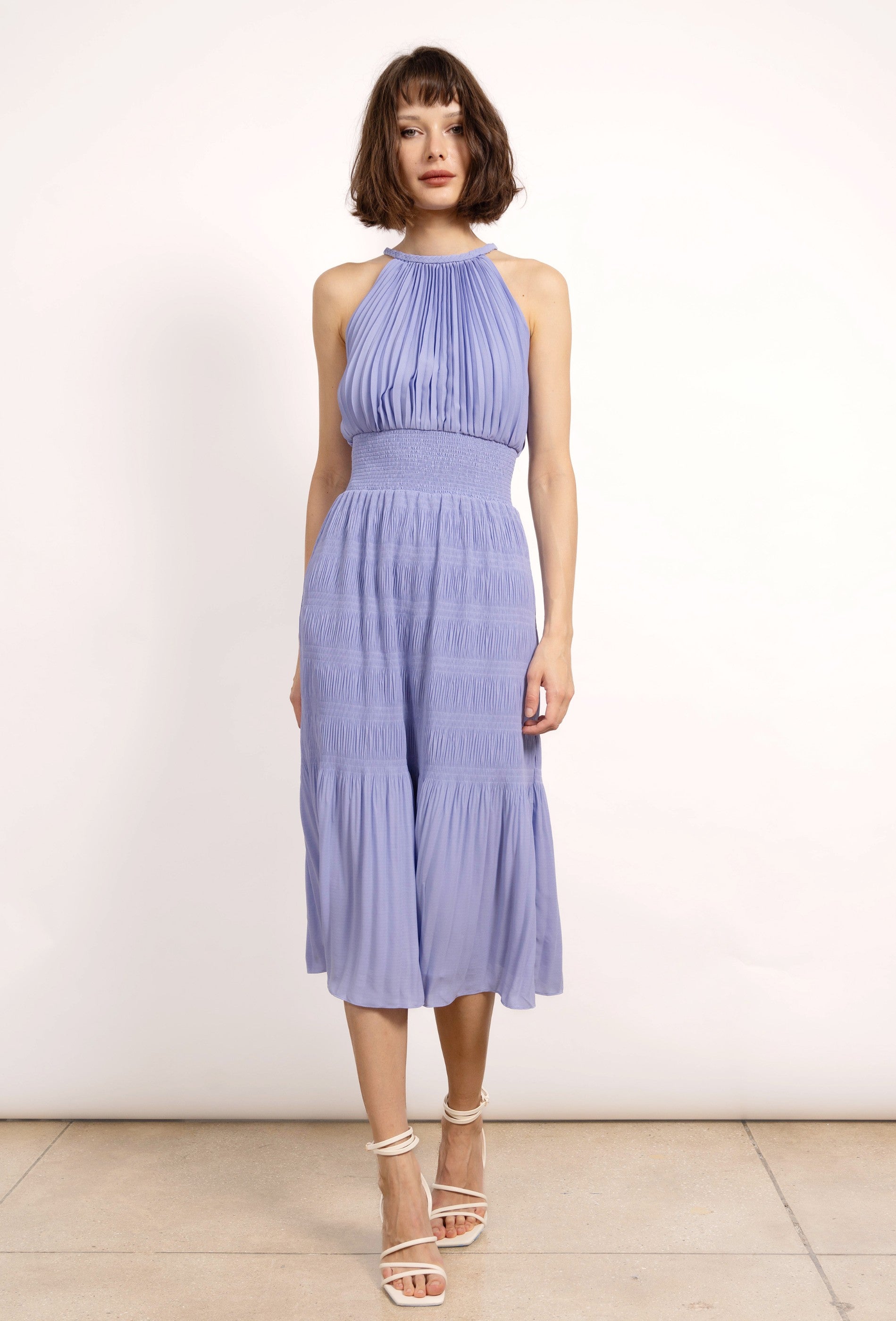Pleated Halter Midid Dress