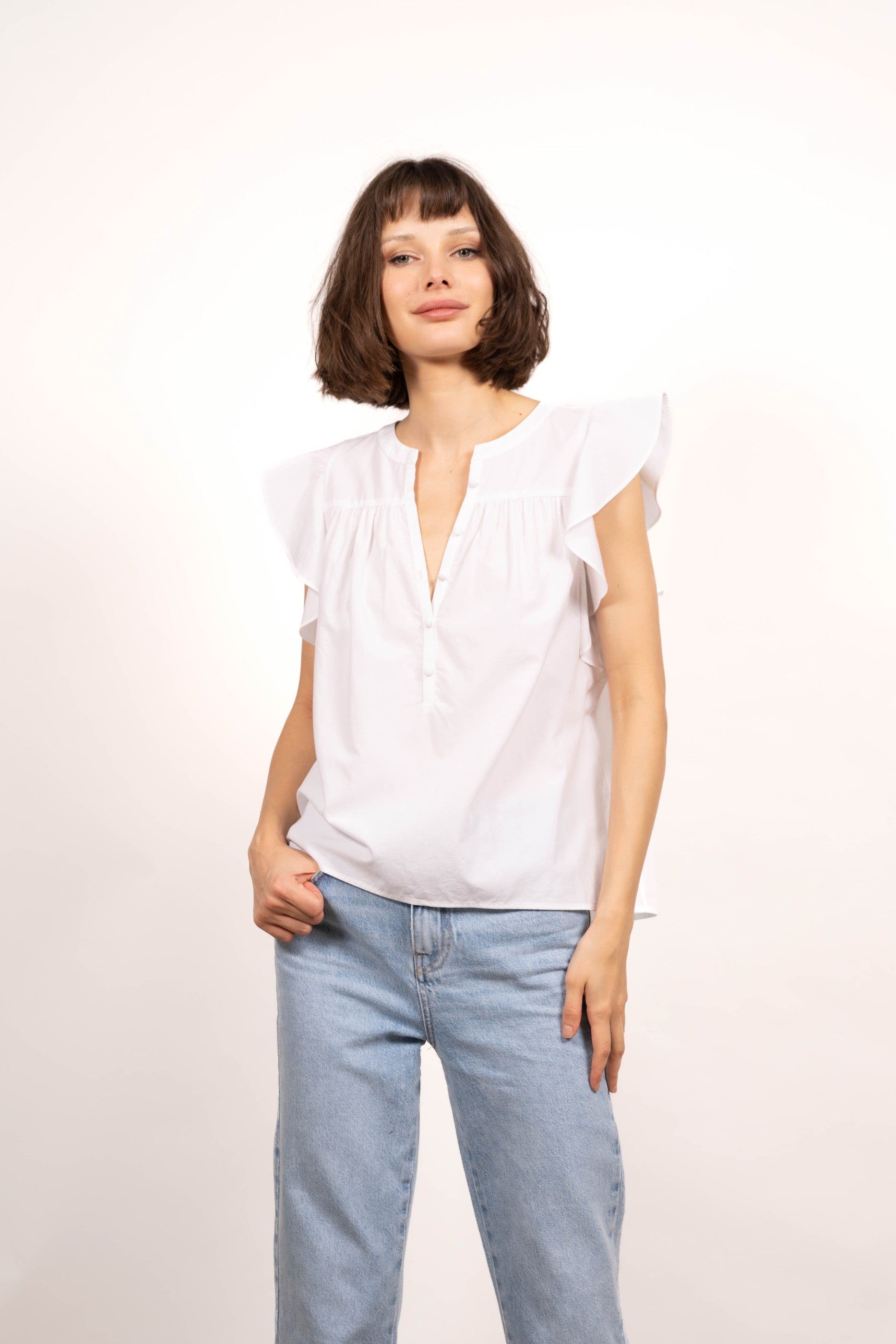 Juno White Poplin Top