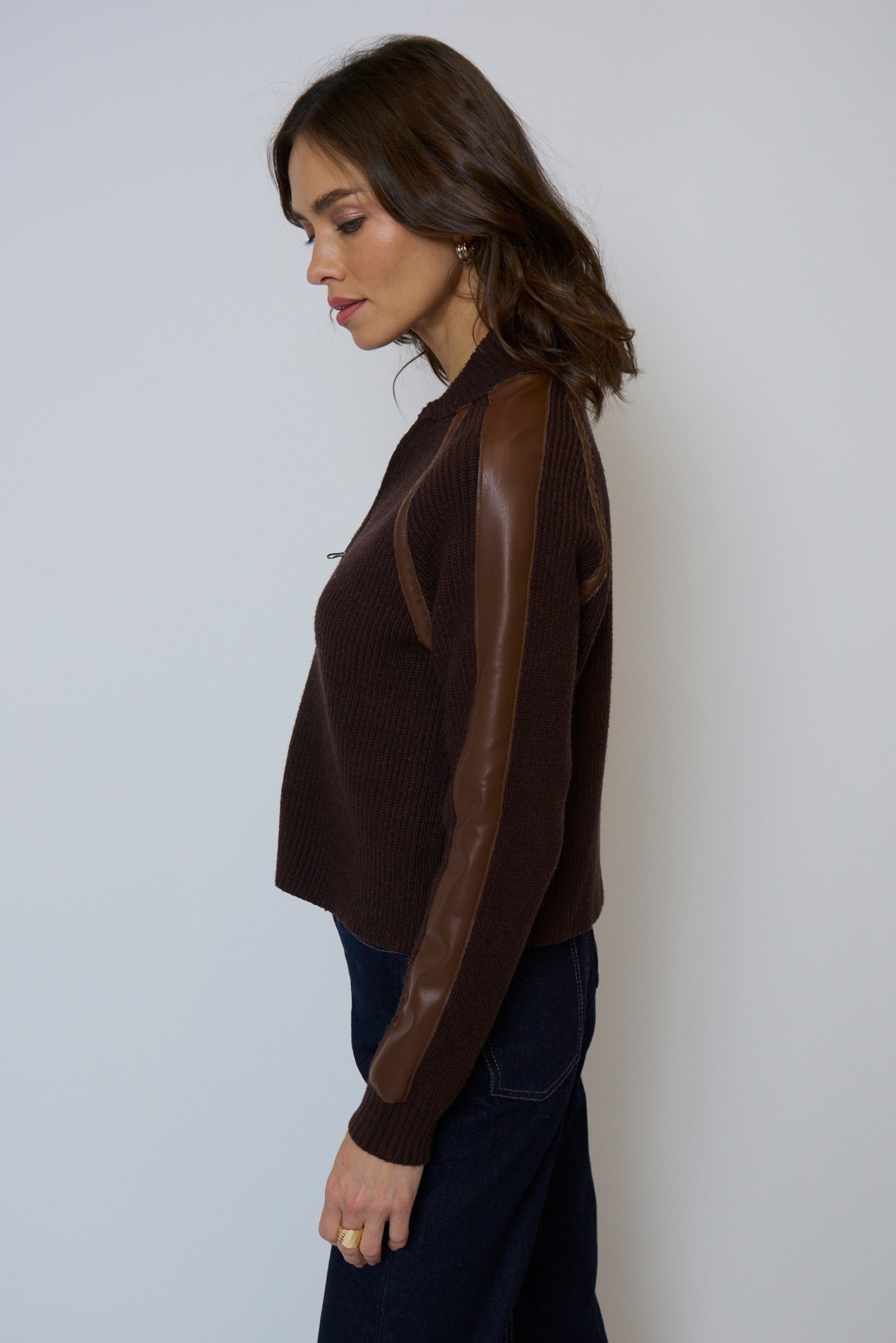 Atlas Raglan Leather Trim Zip Up