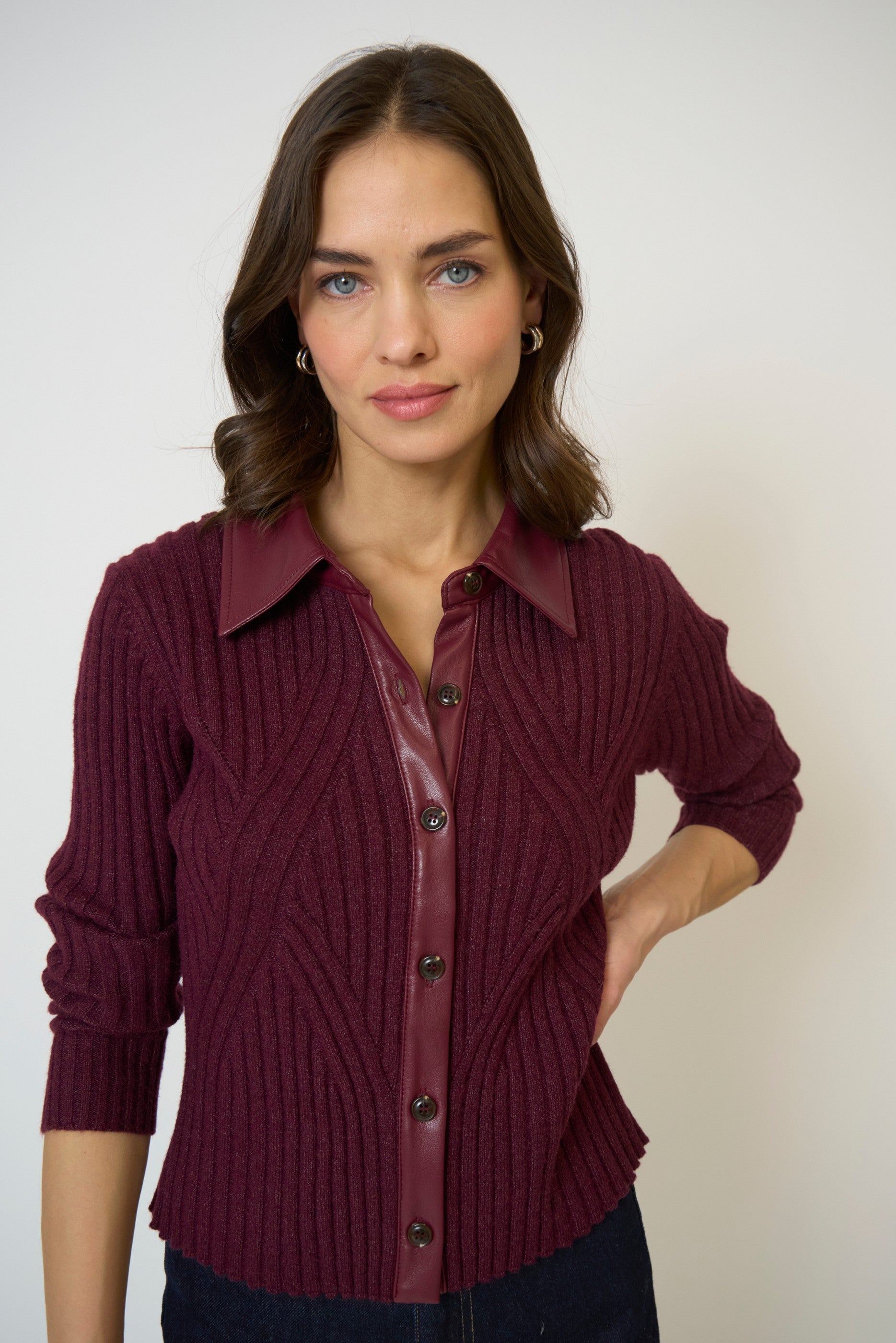 Milan Vegan Leather Collar Sweater