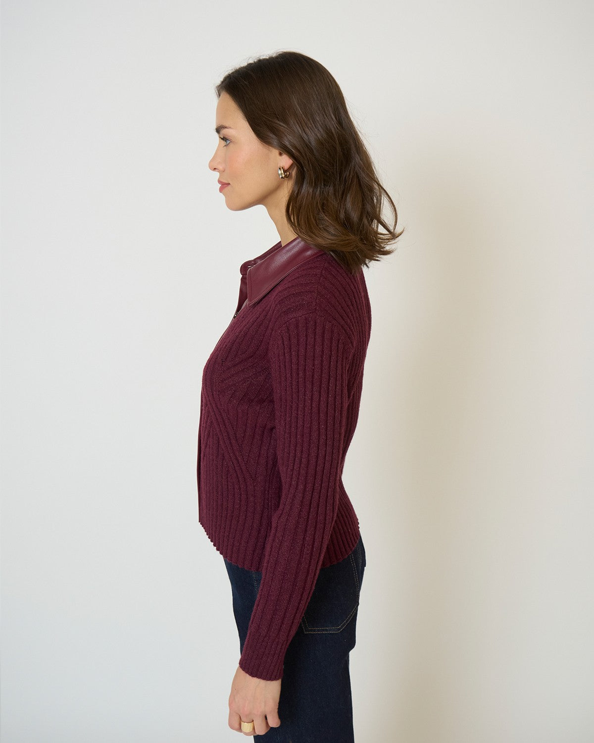 Milan Vegan Leather Collar Sweater