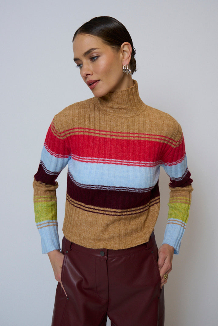 Marley Ribbed Gradient Stripe T-Neck