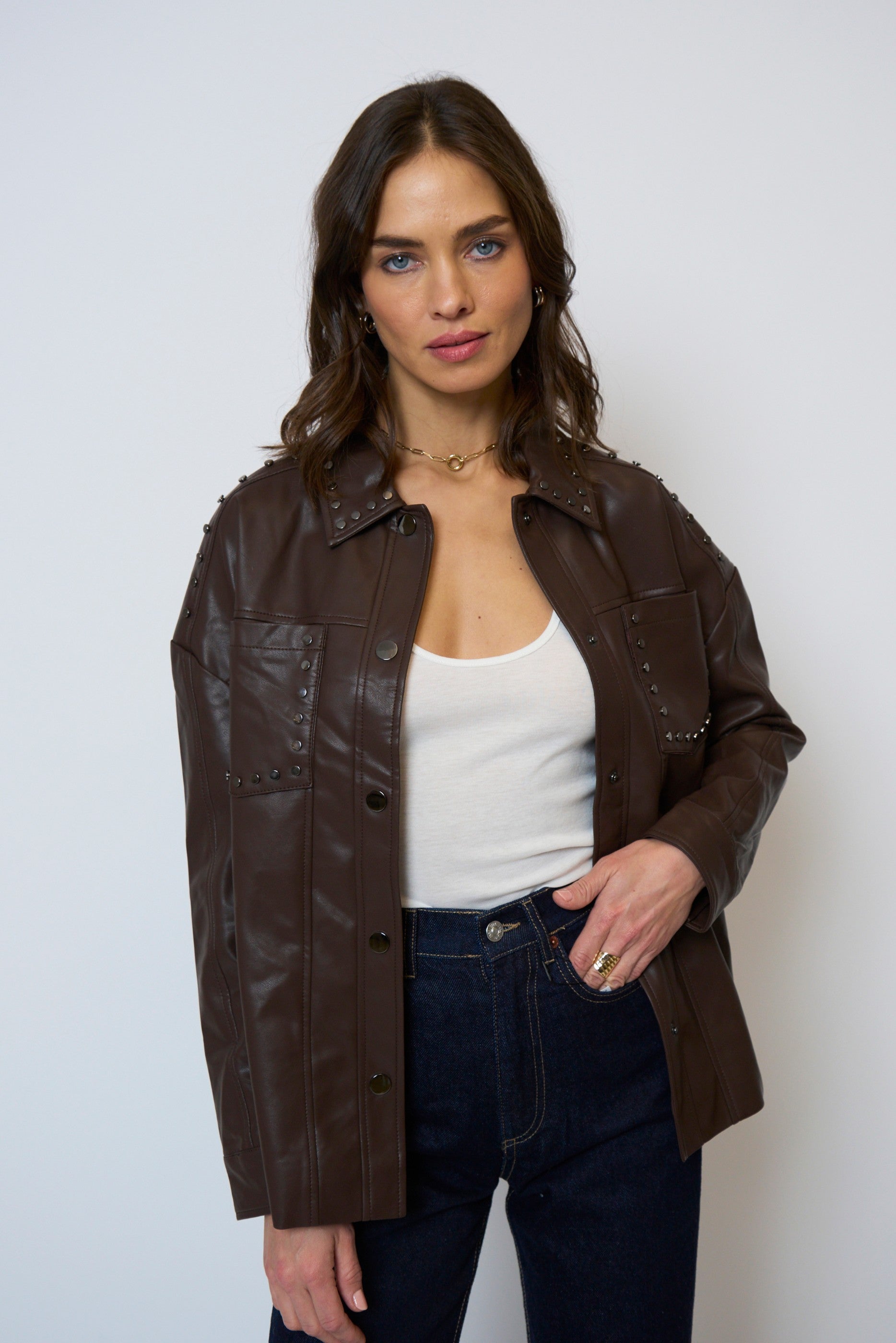 Jay Studded Leather Shacket