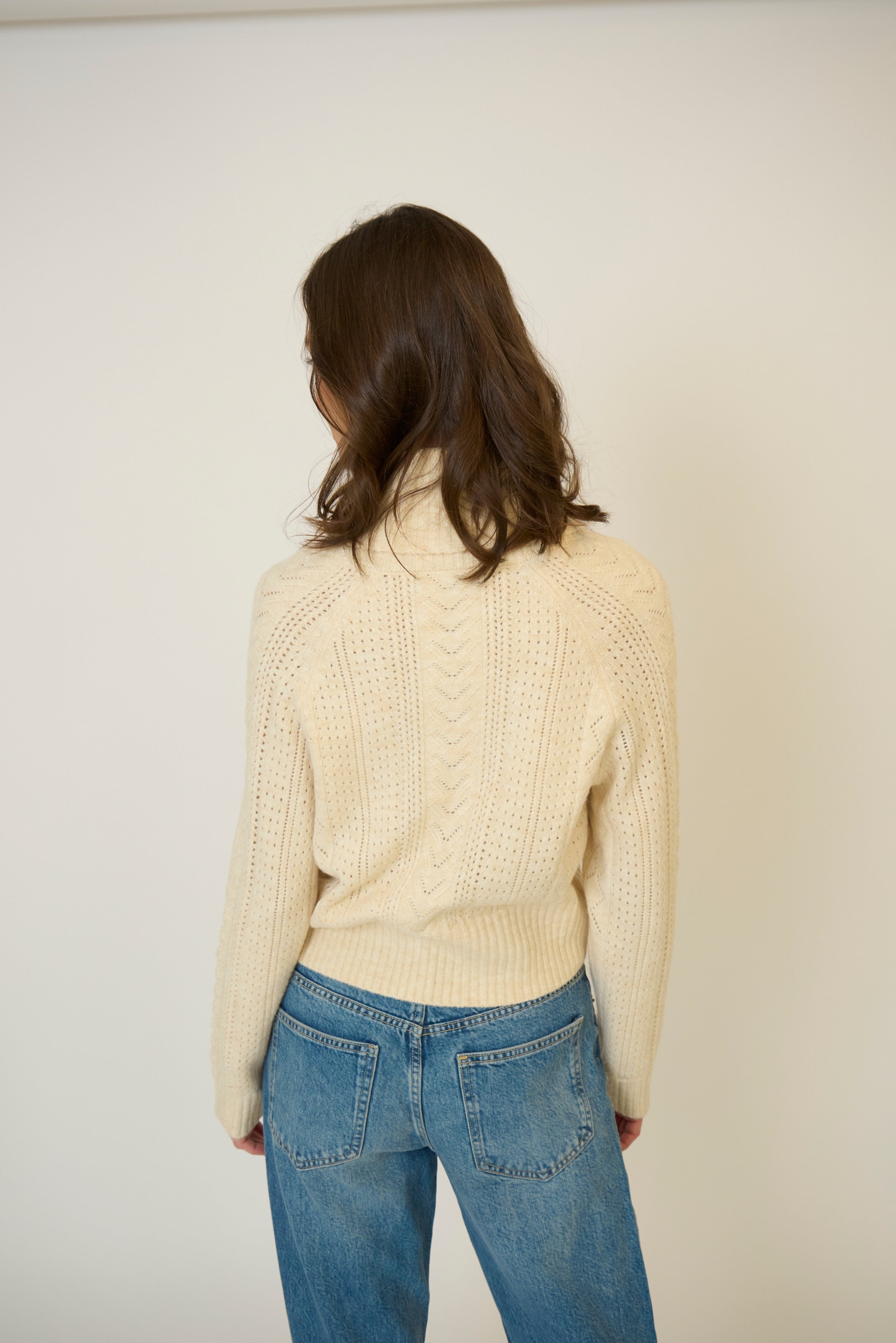 Rayna Shawl Collar Pointelle Cable Pullover