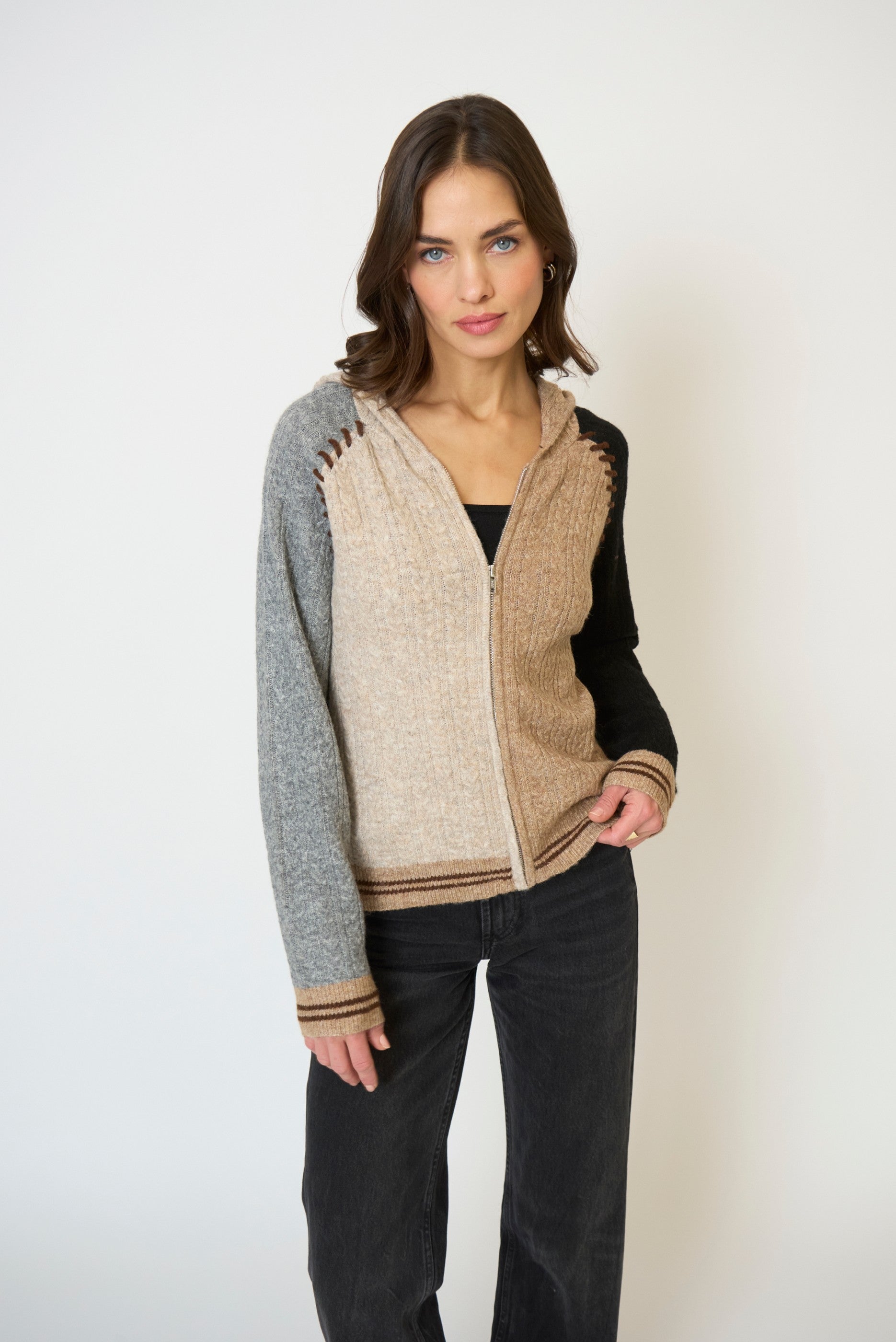 Faye Cabled Hoodie W/Whipstitch