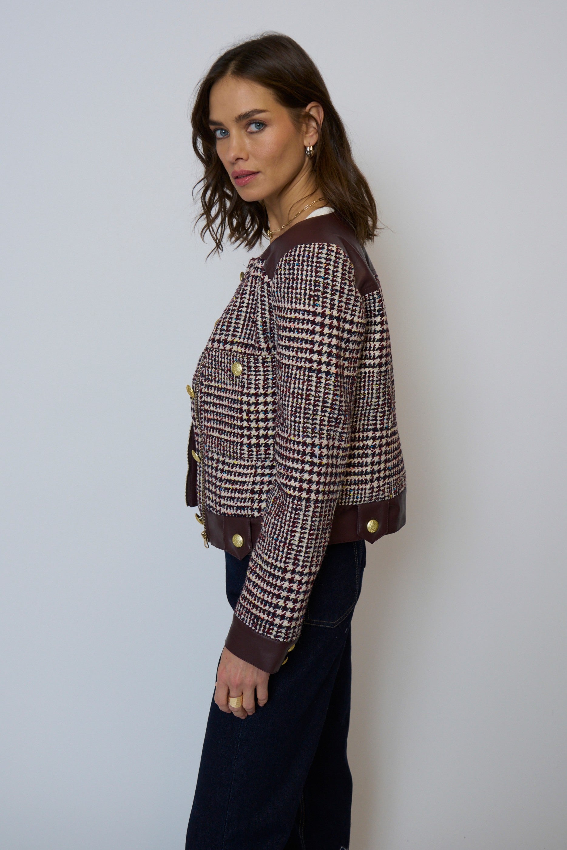 Billie Houndstooth Combo Jacket