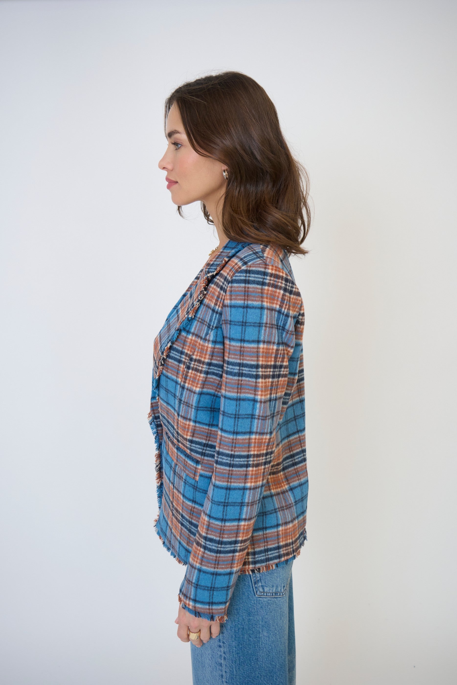 Elyse Plaid Fringe Blazer