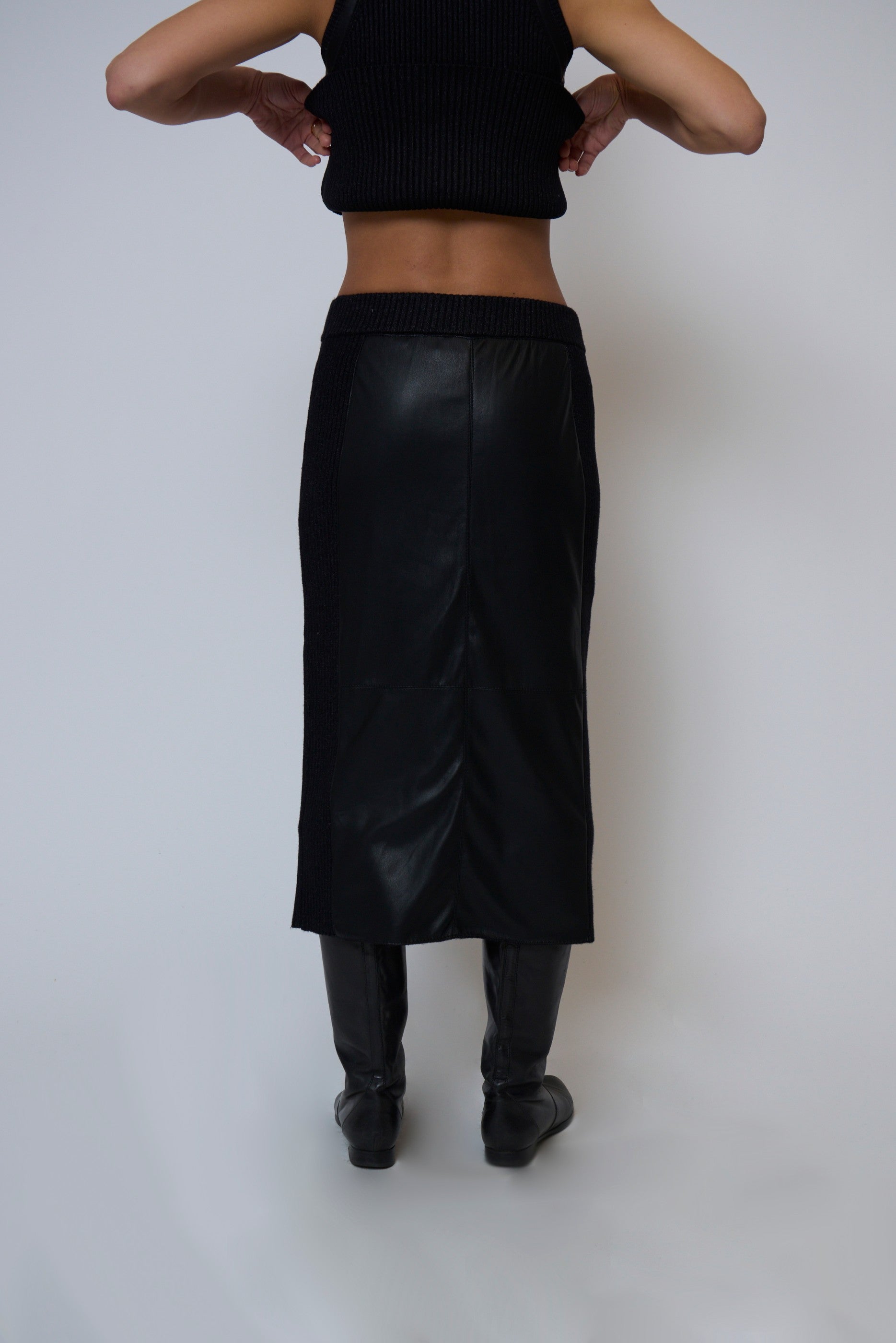 Milan Vegan Leather Combo Skirt