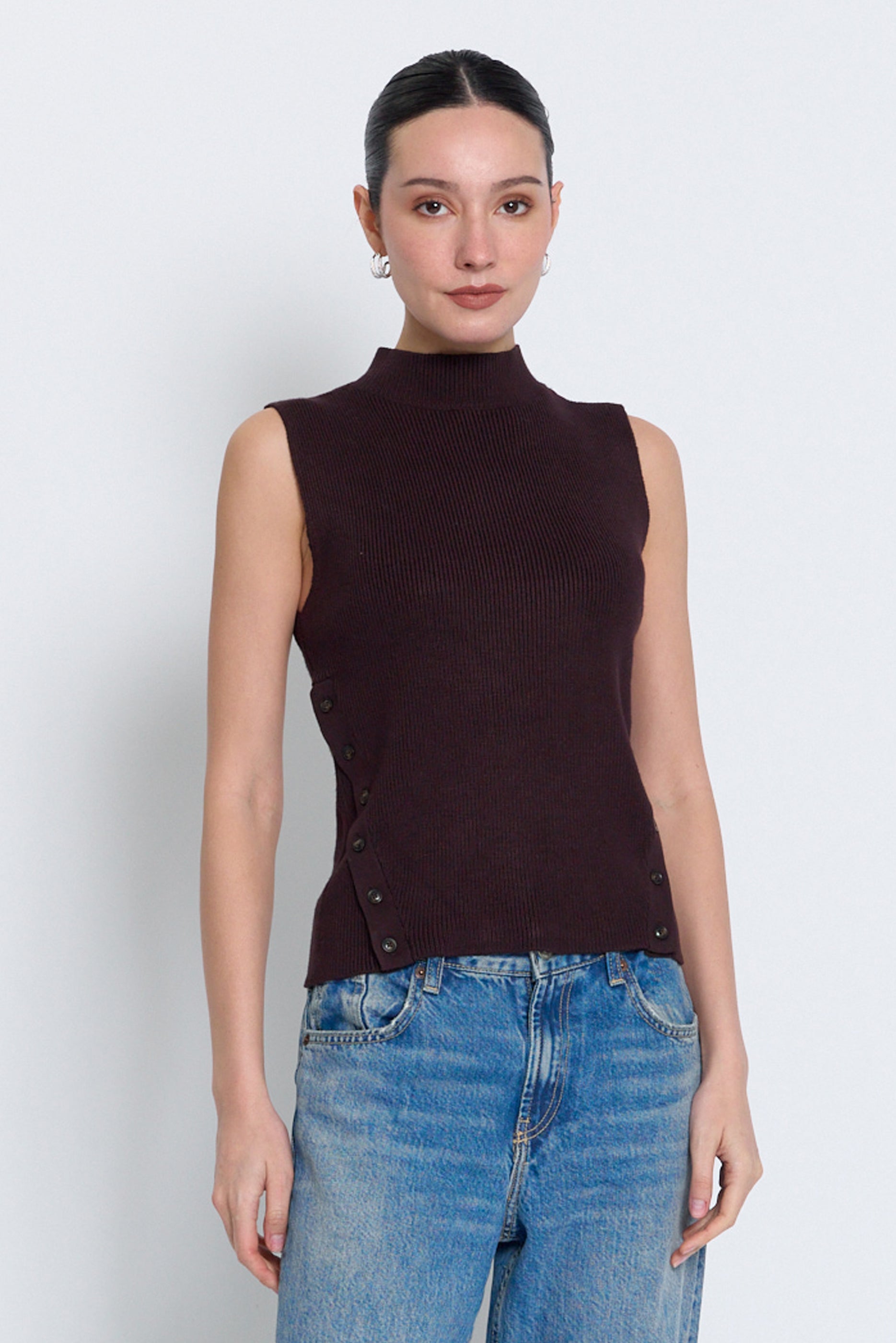 Birch Sleeveless Turtleneck With Button Detail – CentralParkWest
