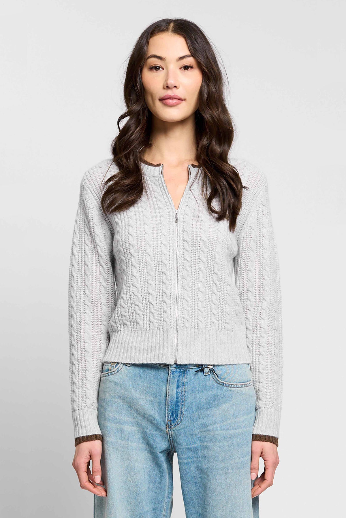 Thea Cashmere Cable Zip Up Cardigan