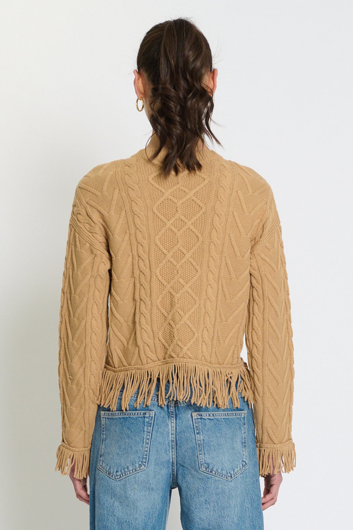 Phoebe Cabled Ls Fringe Sweater