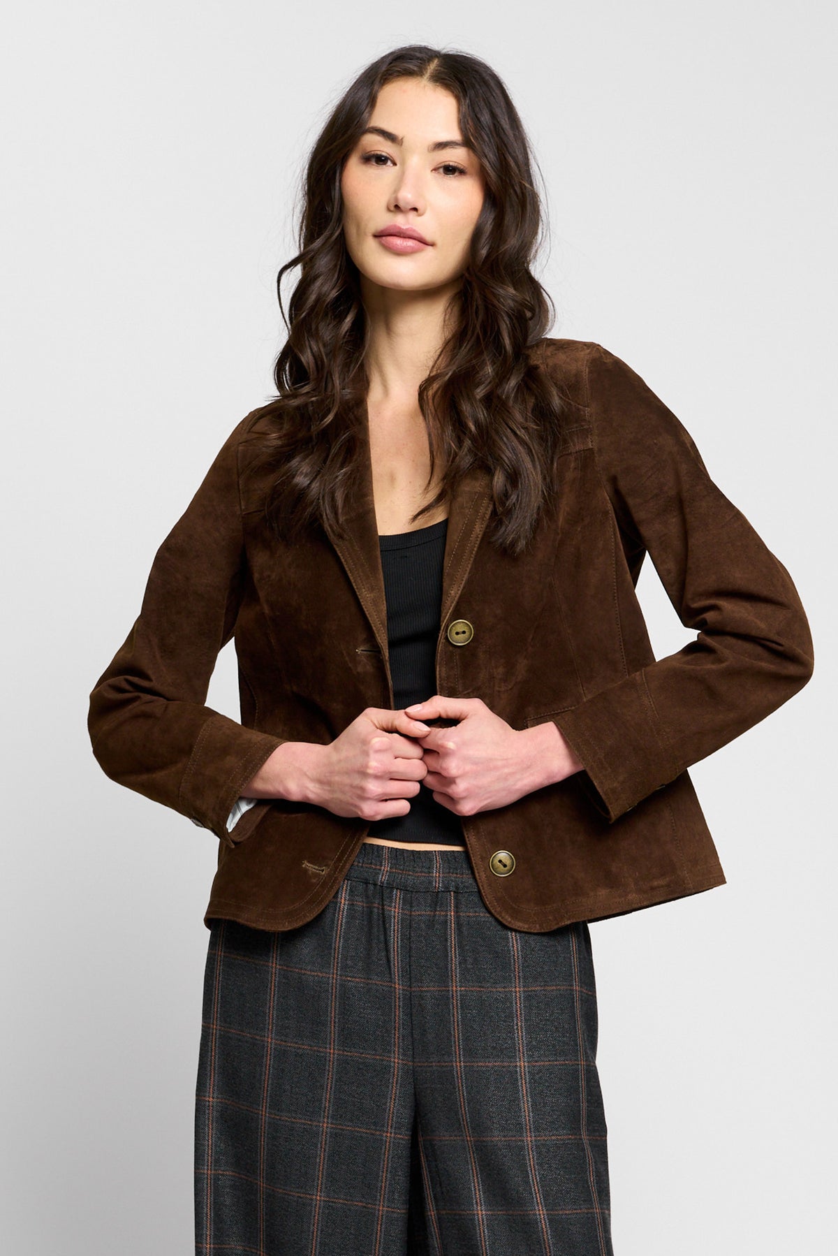 Vesper Genuine Suede Topstitch Blazer