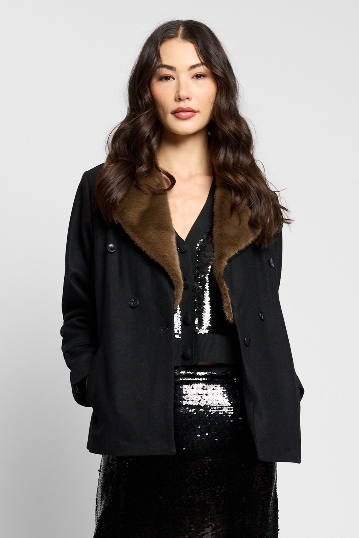 Asher Melton Fur Collar Peacoat