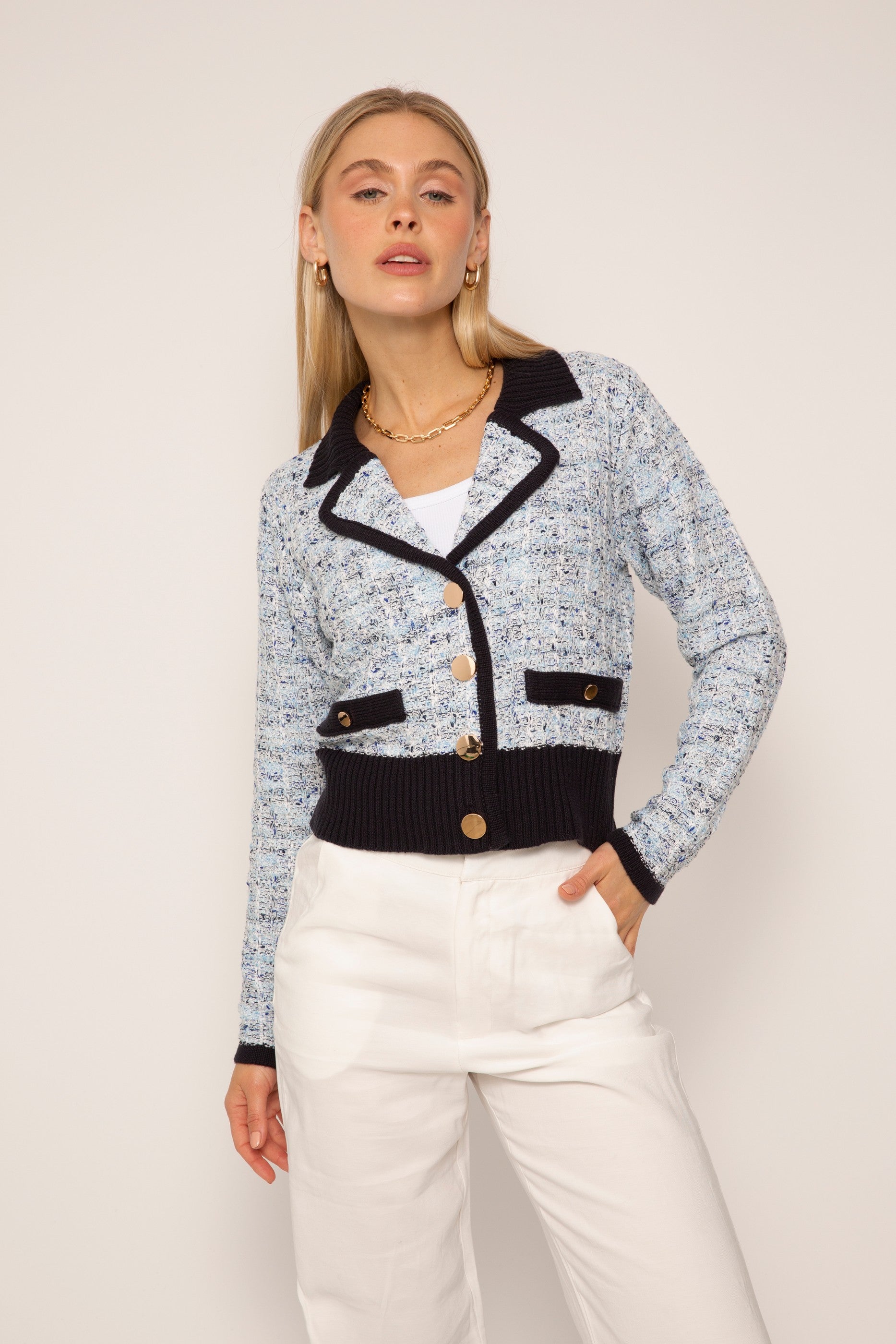 Oona Tweed Button Down Sweater