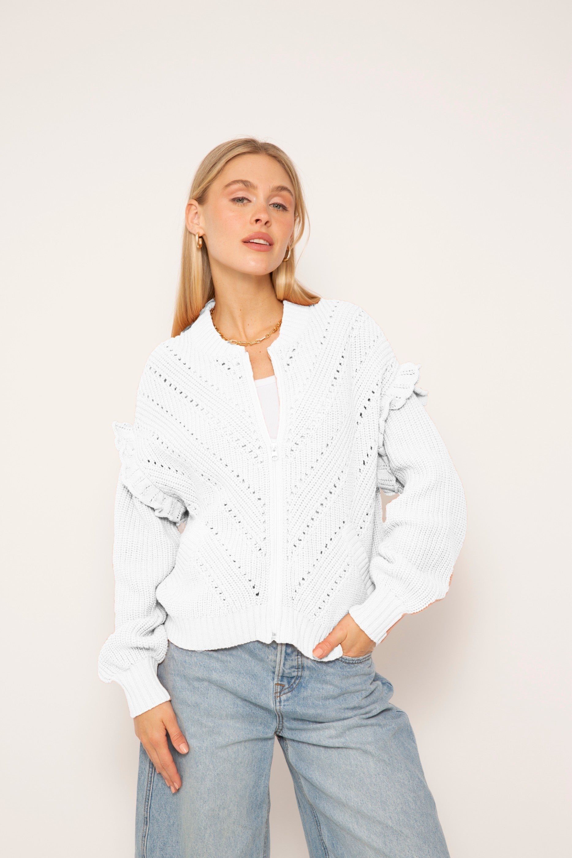 Rosette Girly Pointelle Bomber