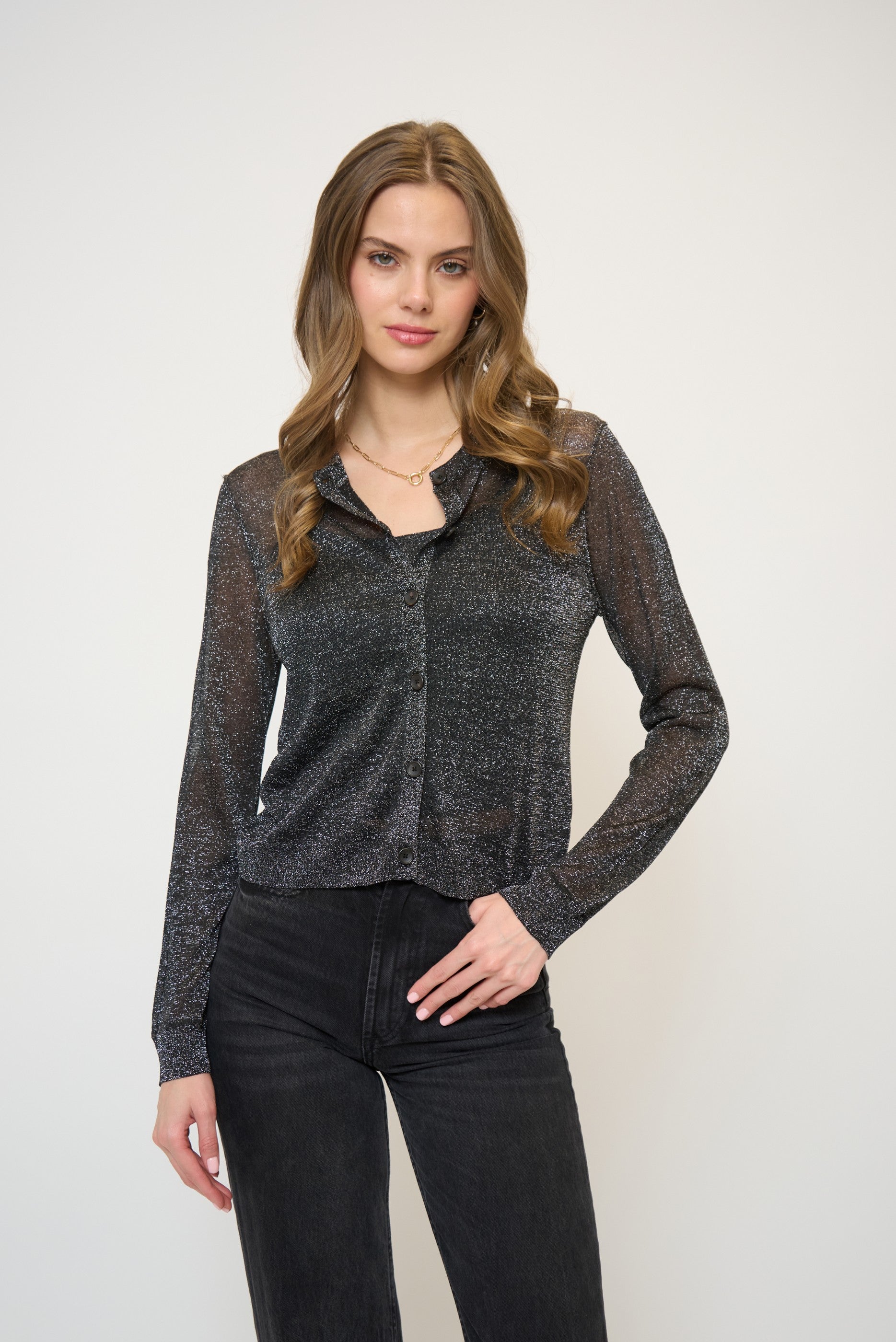 Colette Sheer Lurex Cardigan With Cami