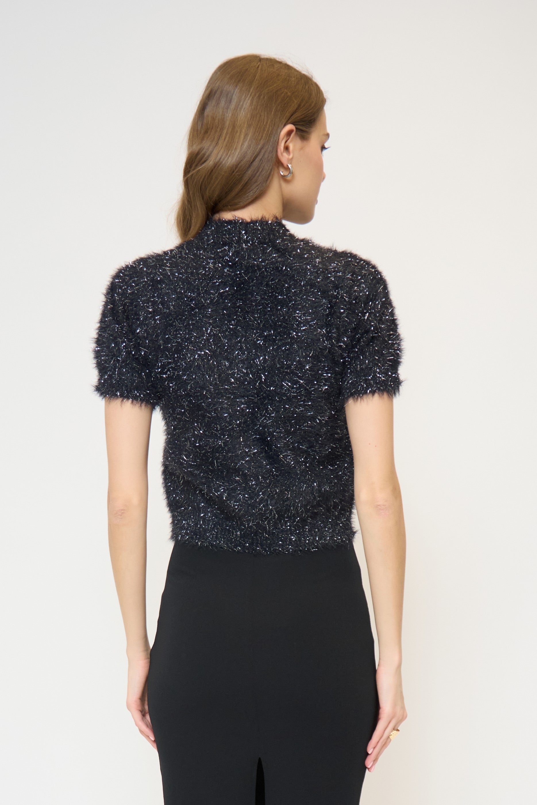 Colette Eyelash Lurex Cap Slv Crew