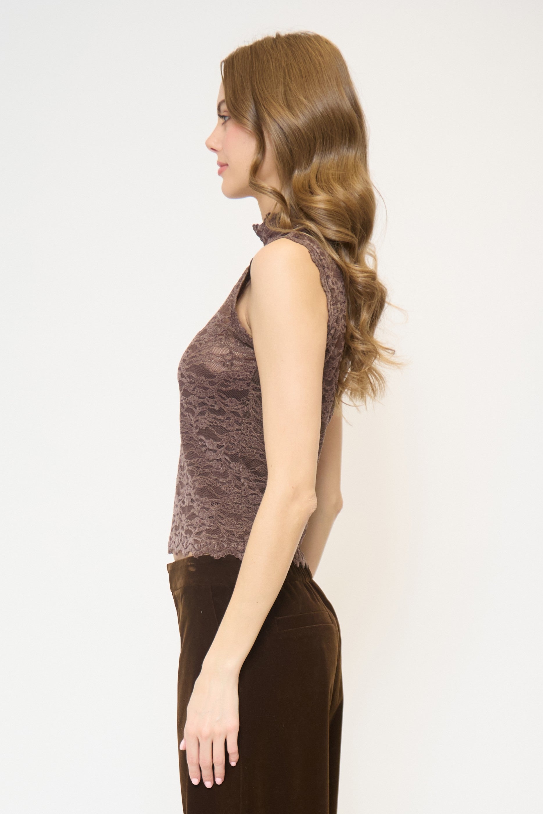 Stella Sleeveless Stretch Lace Turtleneck