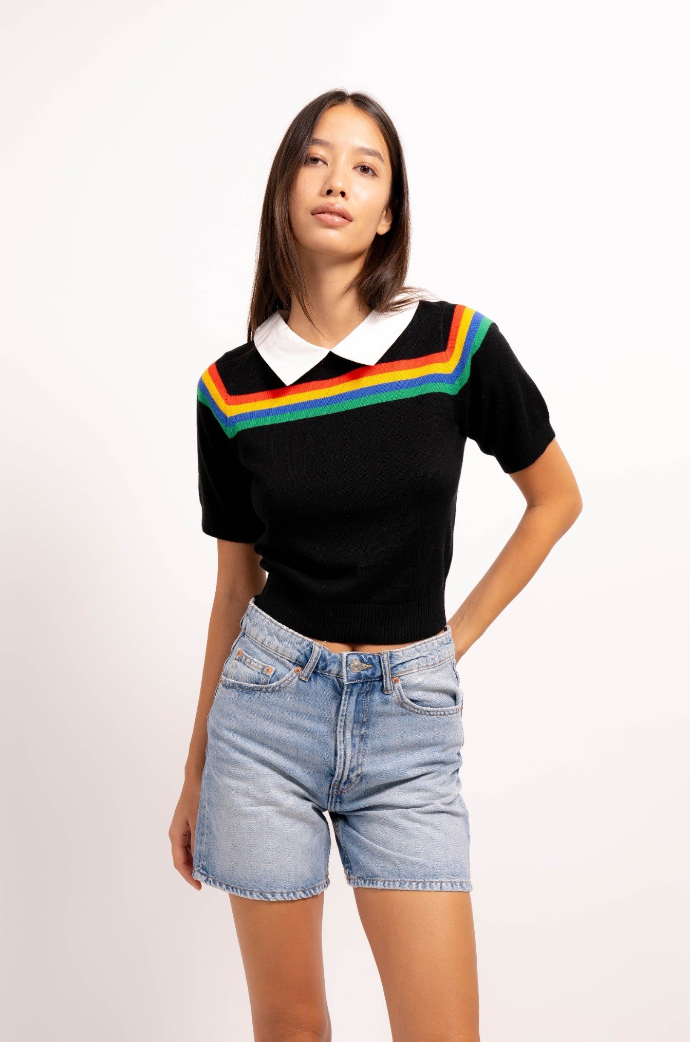 Arie Rainbow Stripe Short Sleeve Polo