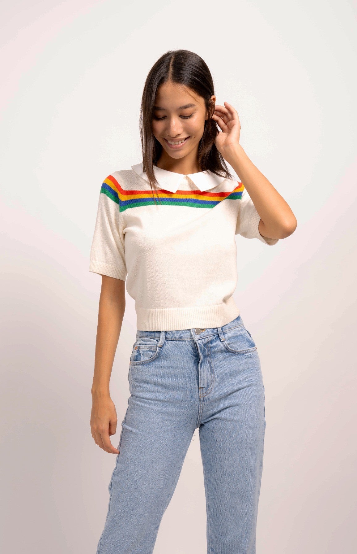 Arie Rainbow Stripe Short Sleeve Polo