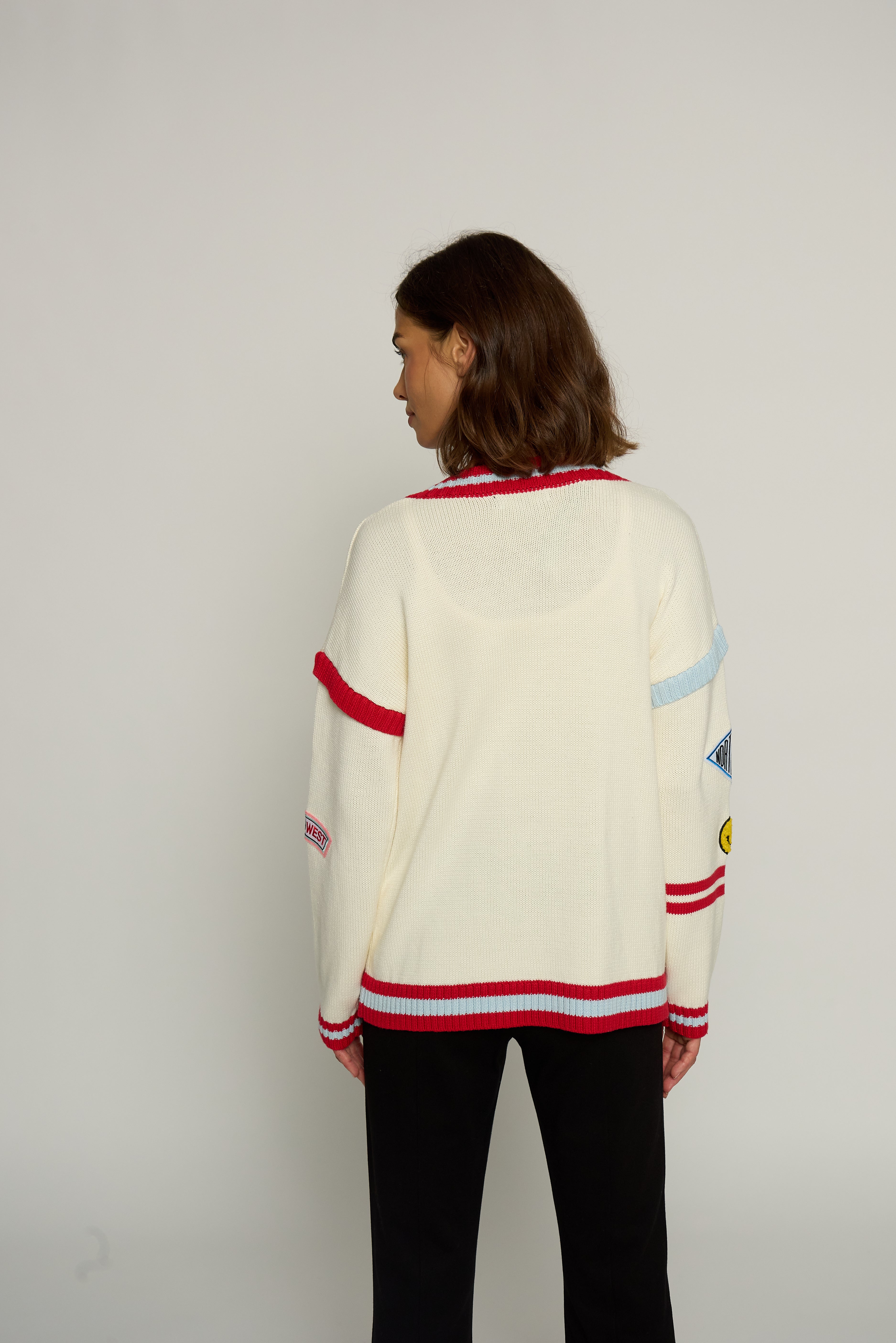 Varsity Patchv Neck Cardigan