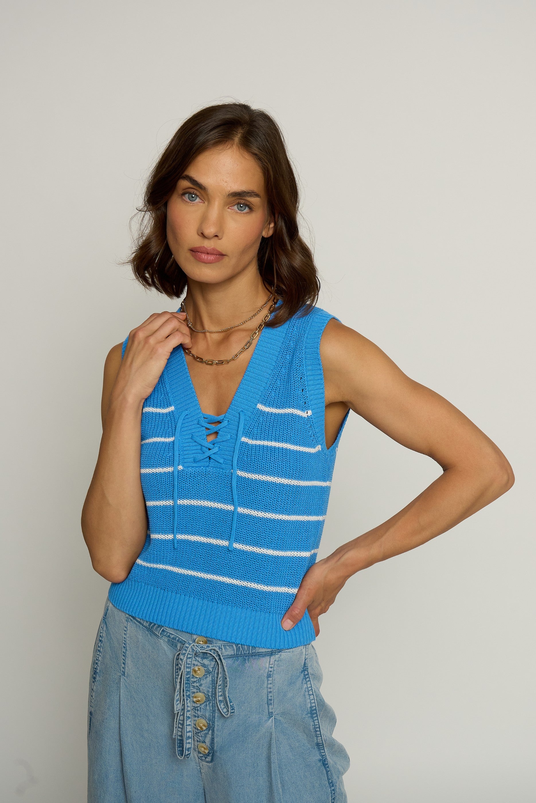 Lace Up Sleeveless Top