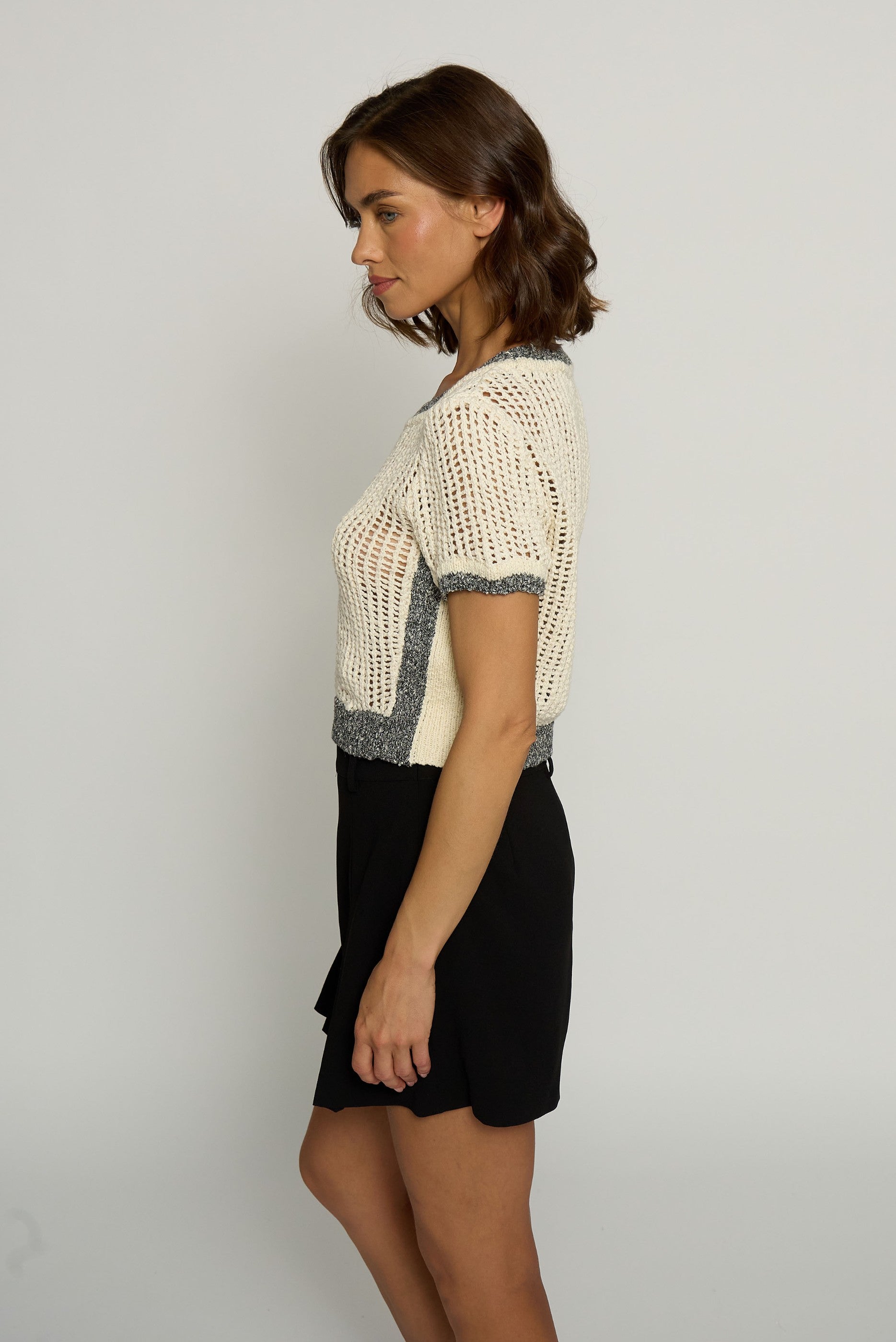 Cropped Mesh Stitch Creneck