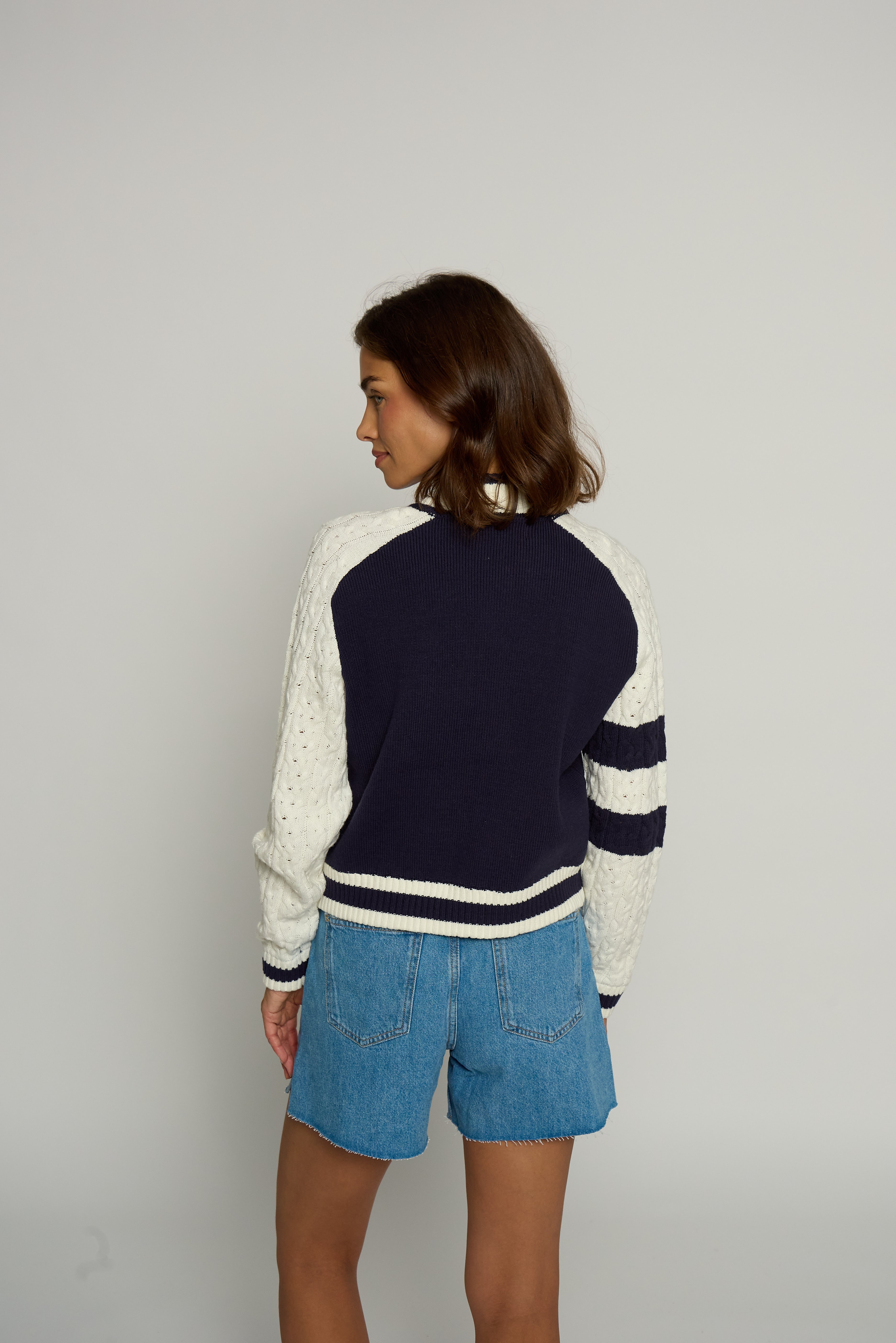 Cable Sleeve Knit Bomber