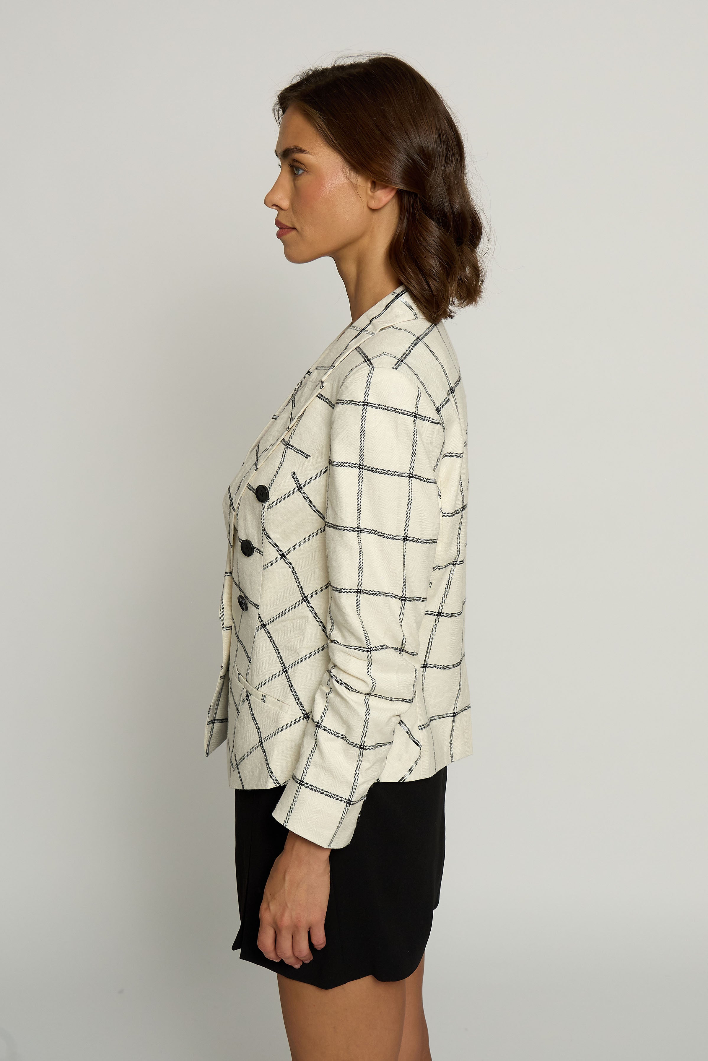 Linen Scrunched Sleeve Blazer