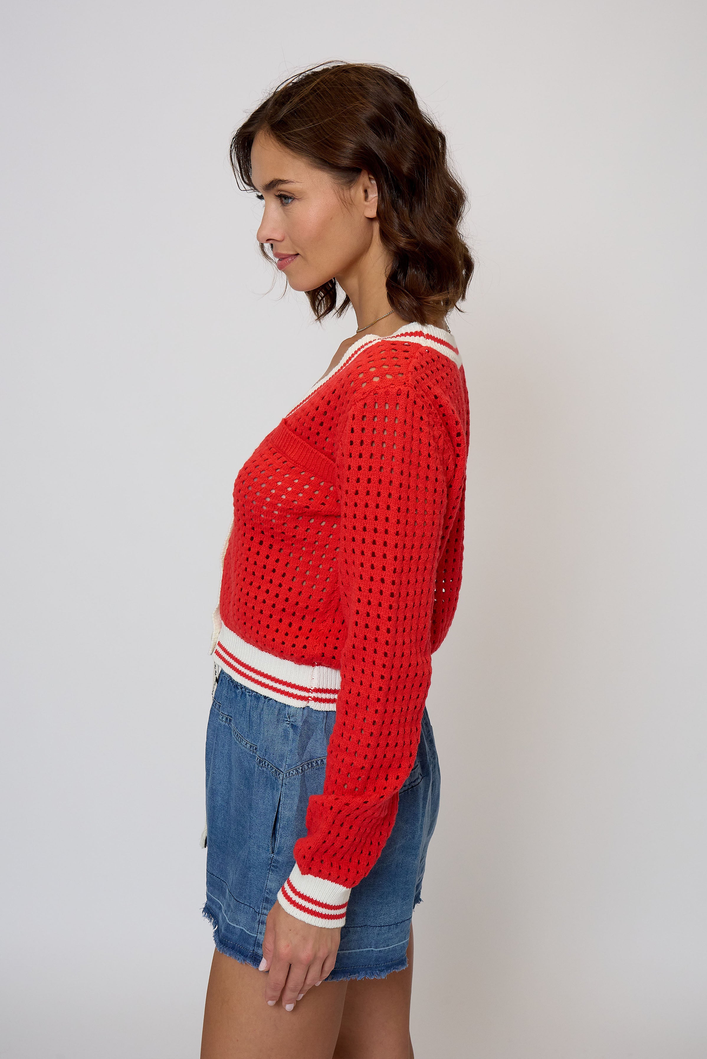 Junie Varsity Mesh Stitch Cardigan