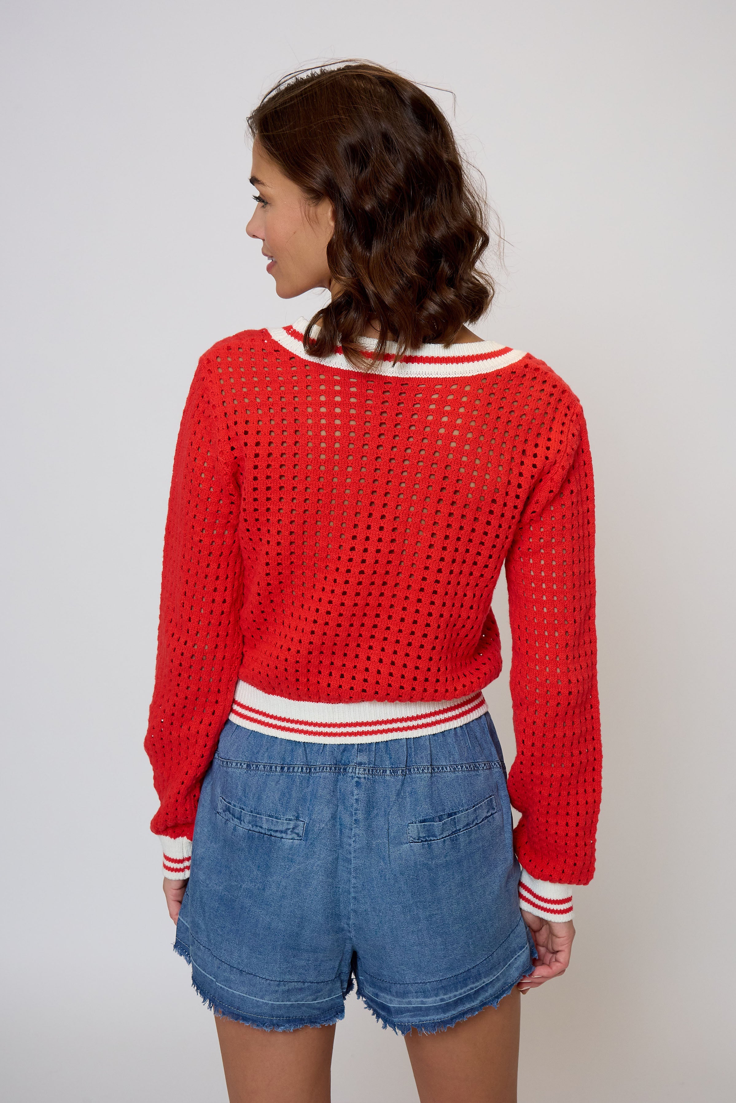 Junie Varsity Mesh Stitch Cardigan