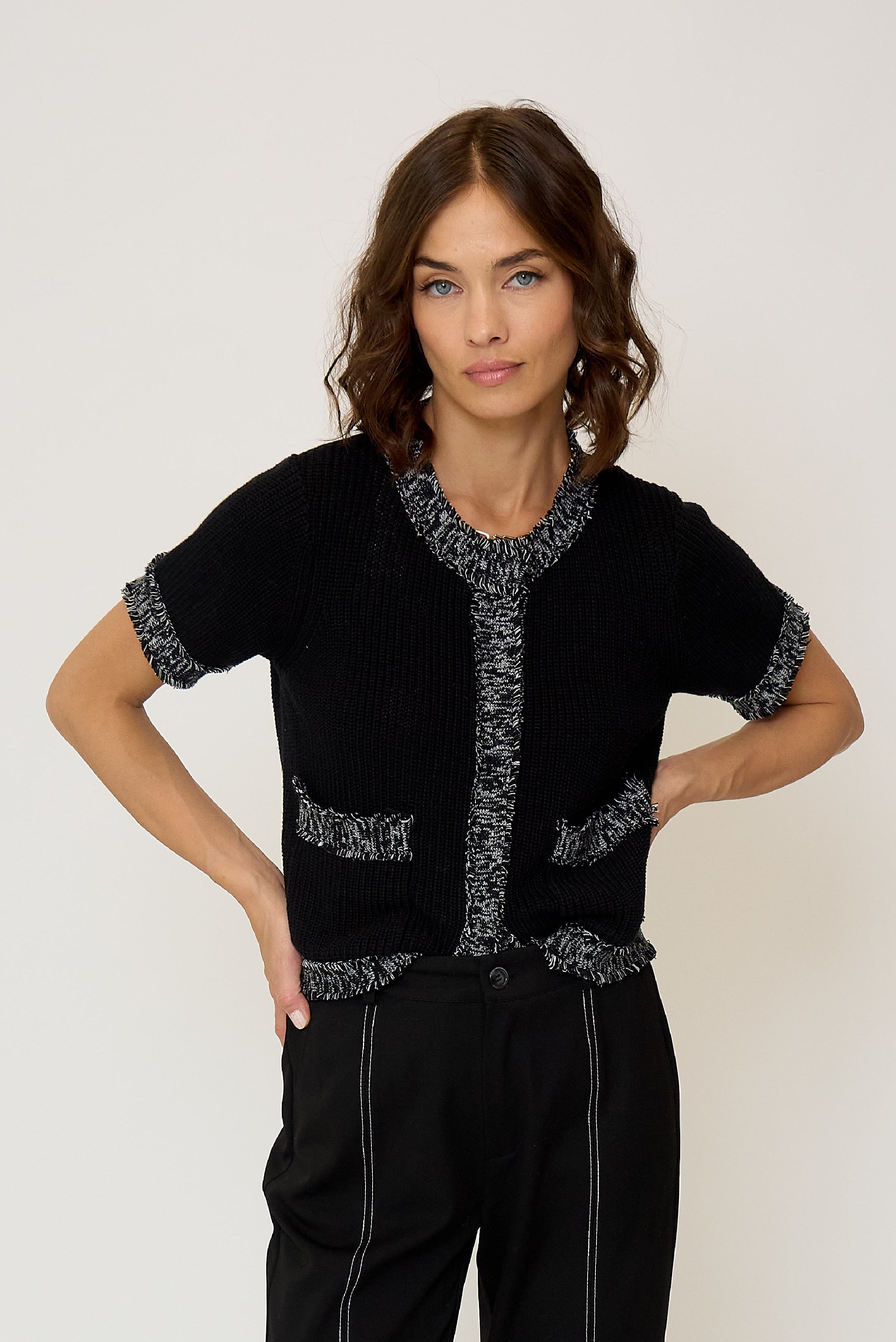 Maribel Frayed Edge Tweed Sweater Tee