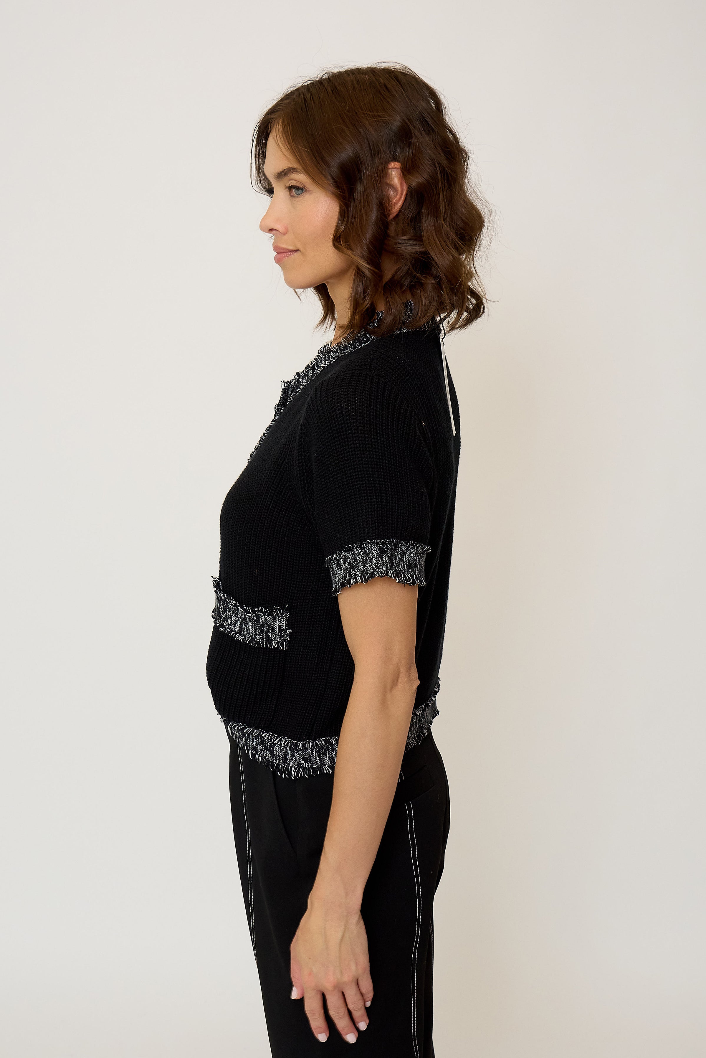 Maribel Frayed Edge Tweed Sweater Tee