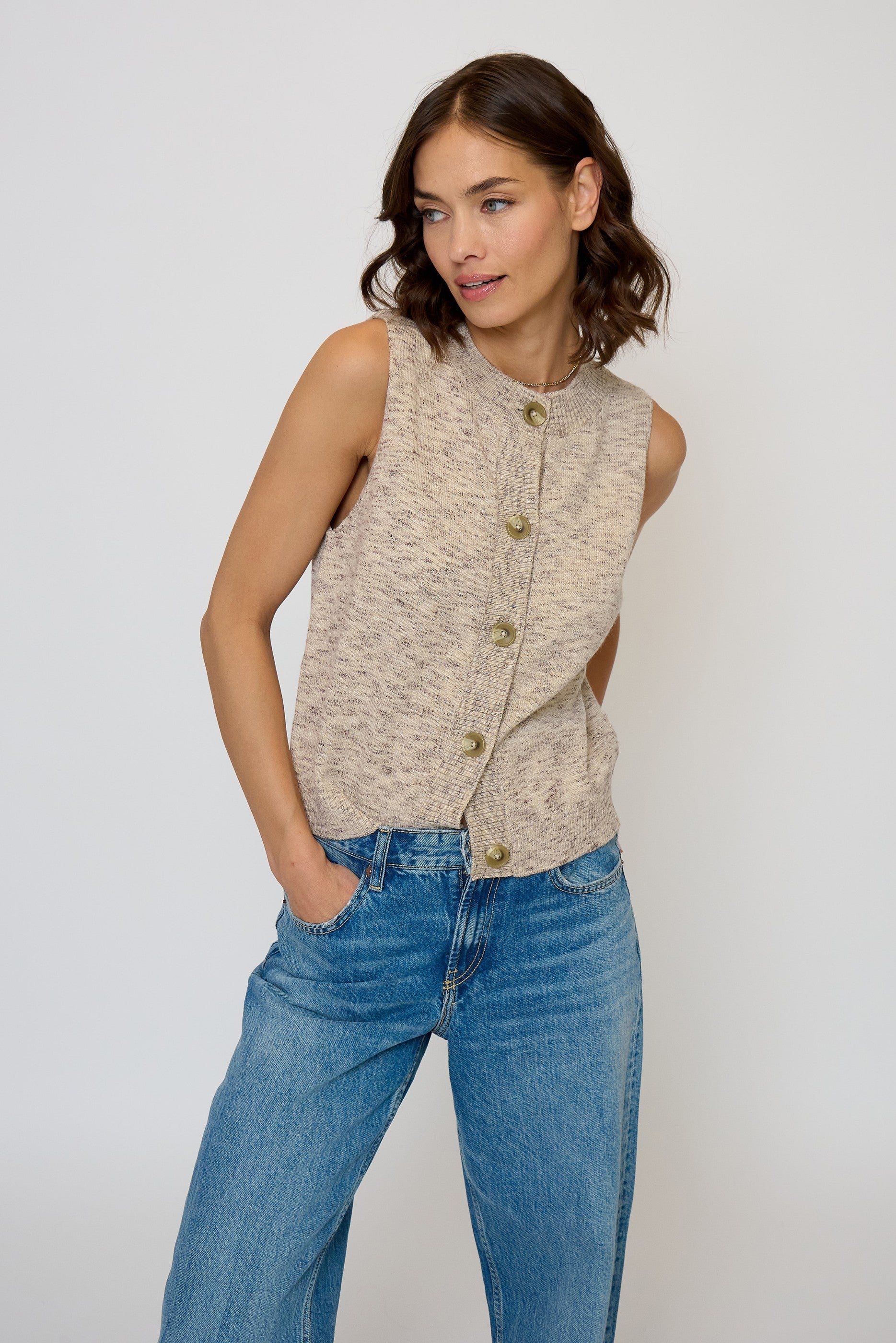 Dylan Spacedye Sleeveless Button Up