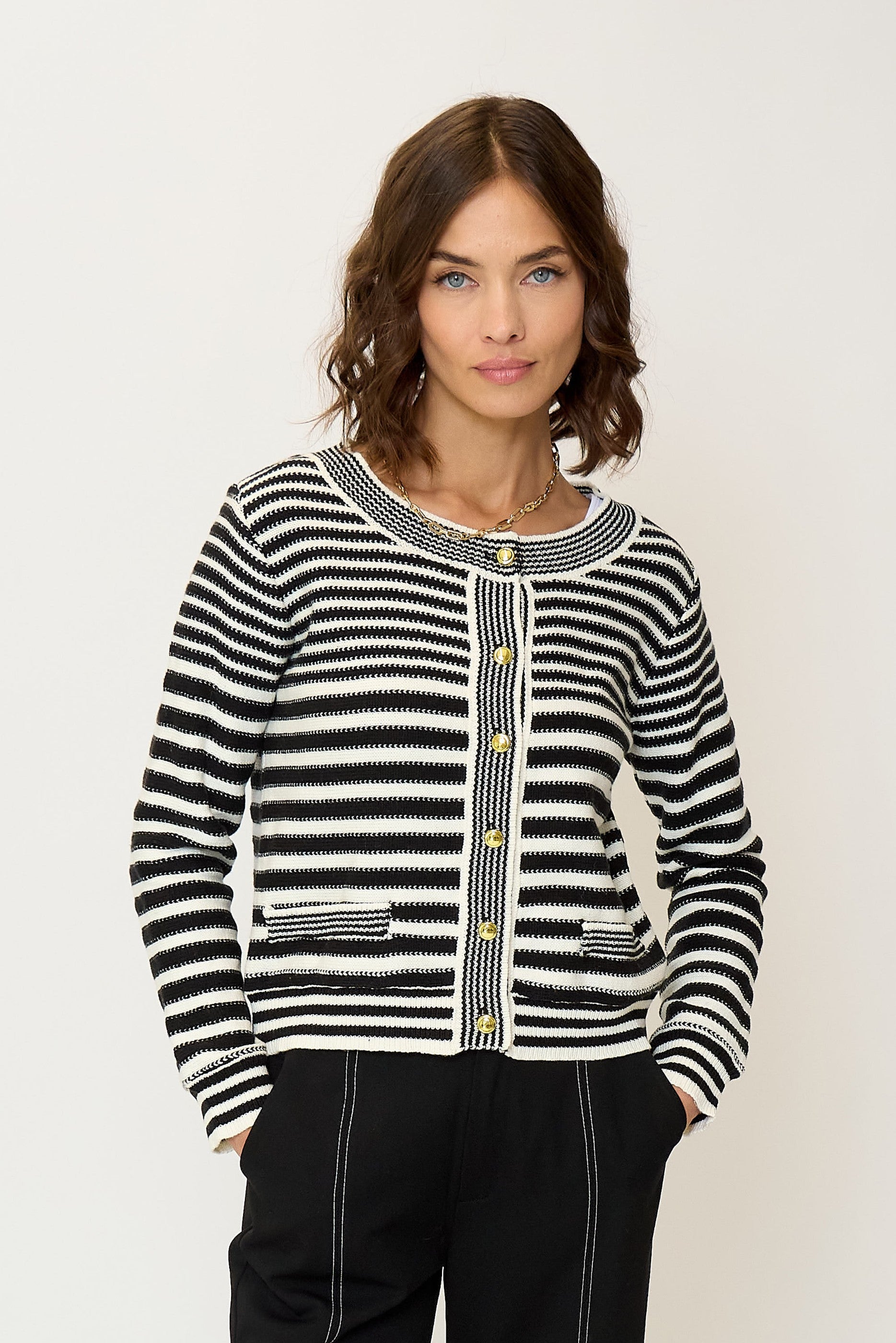 Maribel Striped Crew Cardigan