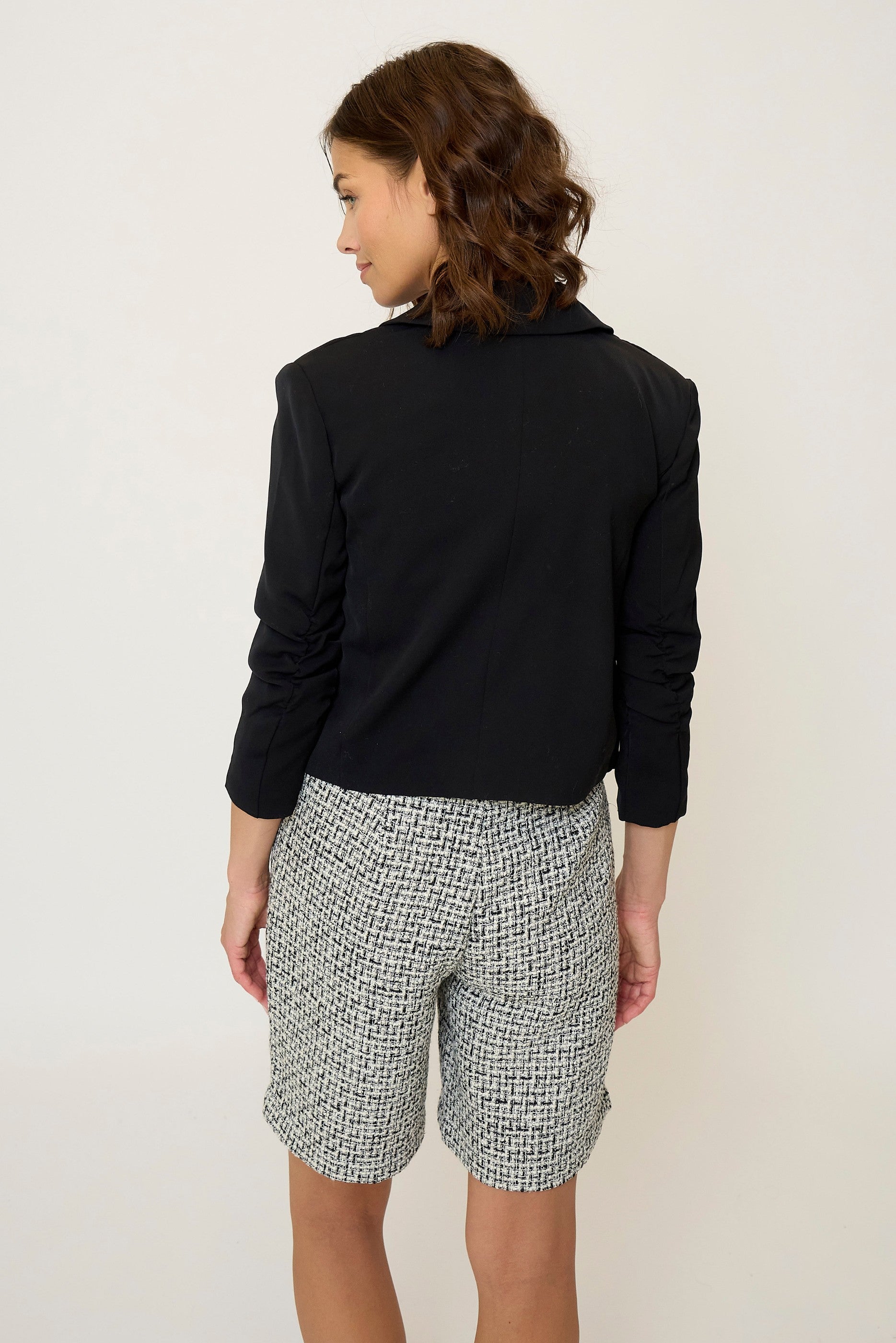 Olive Cropped Scrunch Sleeve Blazer