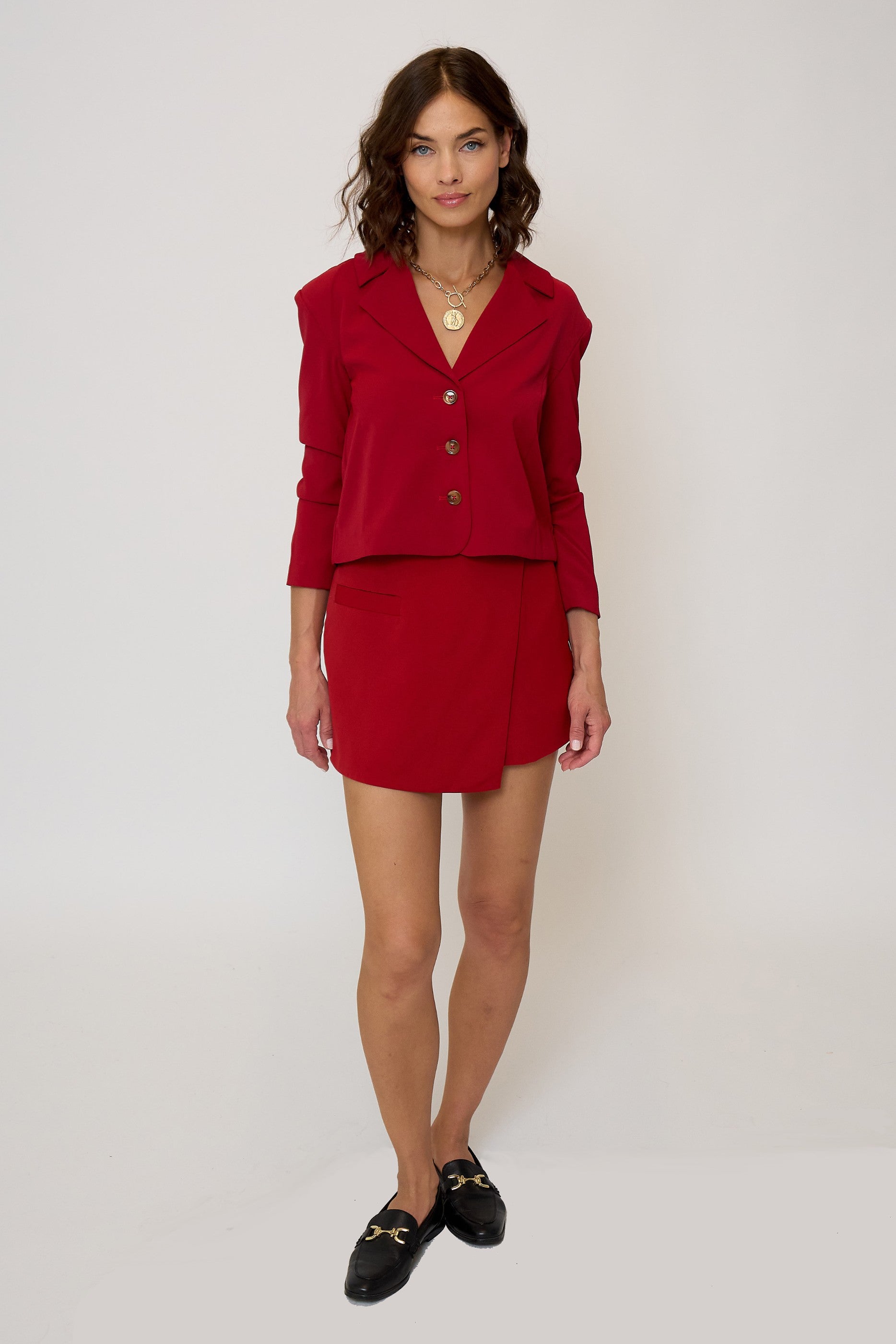 Olive Cropped Scrunch Sleeve Blazer