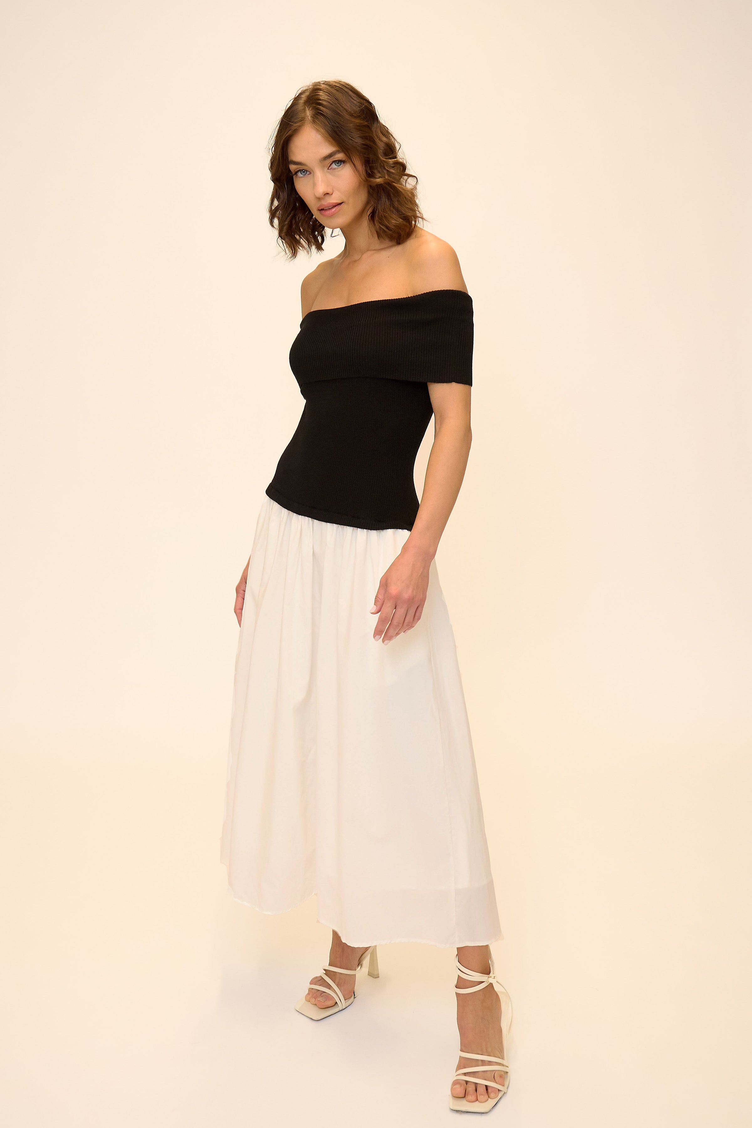 Darcy Mixed Media Off Shoulder Dress