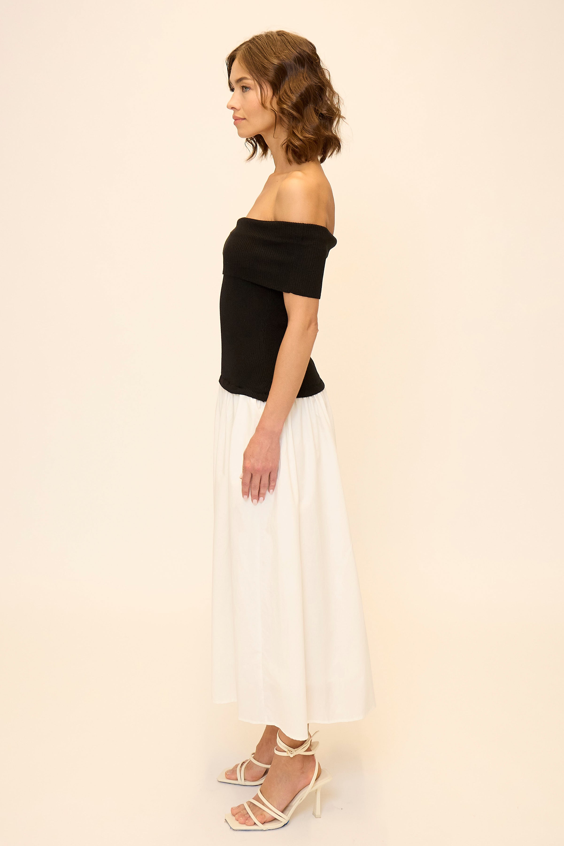 Darcy Mixed Media Off Shoulder Dress