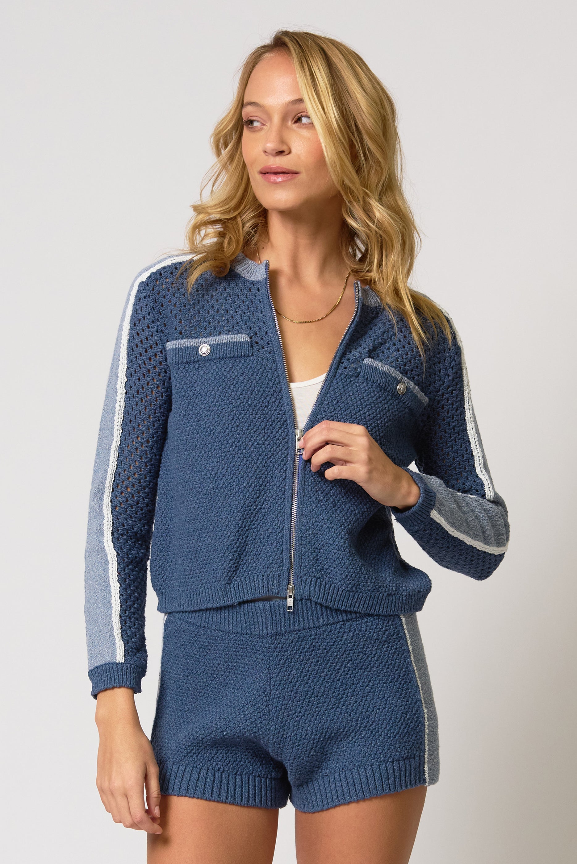 Raya Mixed Stitch Zip Cardi