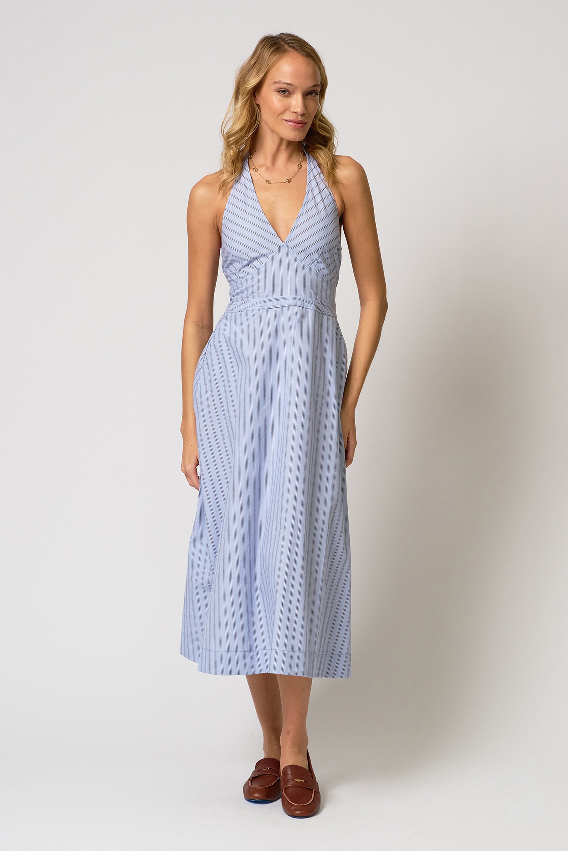 stripe halter dress Ora Poplin – CentralParkWest SID-T30646 and a body Size | UK sizes:9.5 A-Line Round Neck White