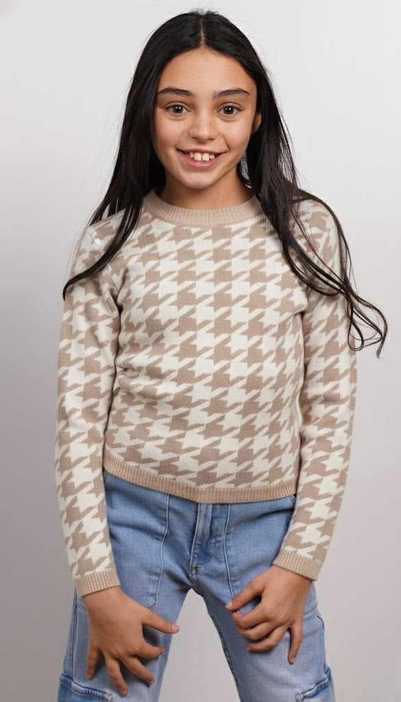 Everly Houndstooth Long Sleeve Top