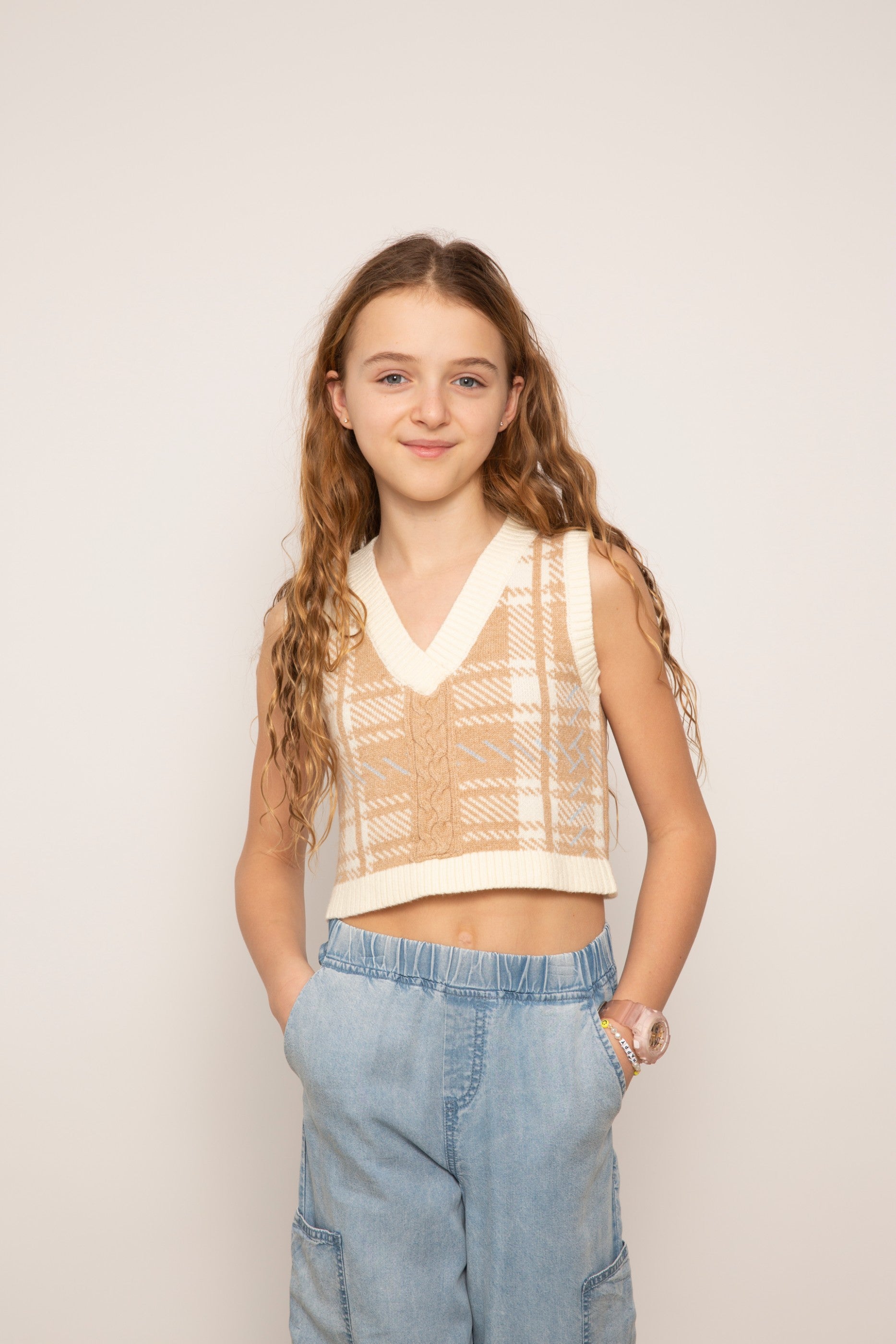 Ace Plaid Front Cropped Vest
