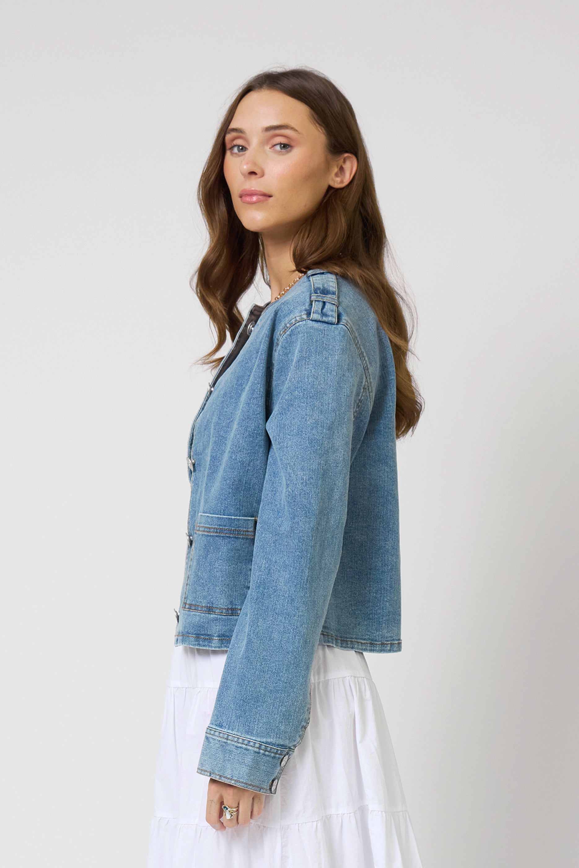 Nevada Collarless Denim Jacket