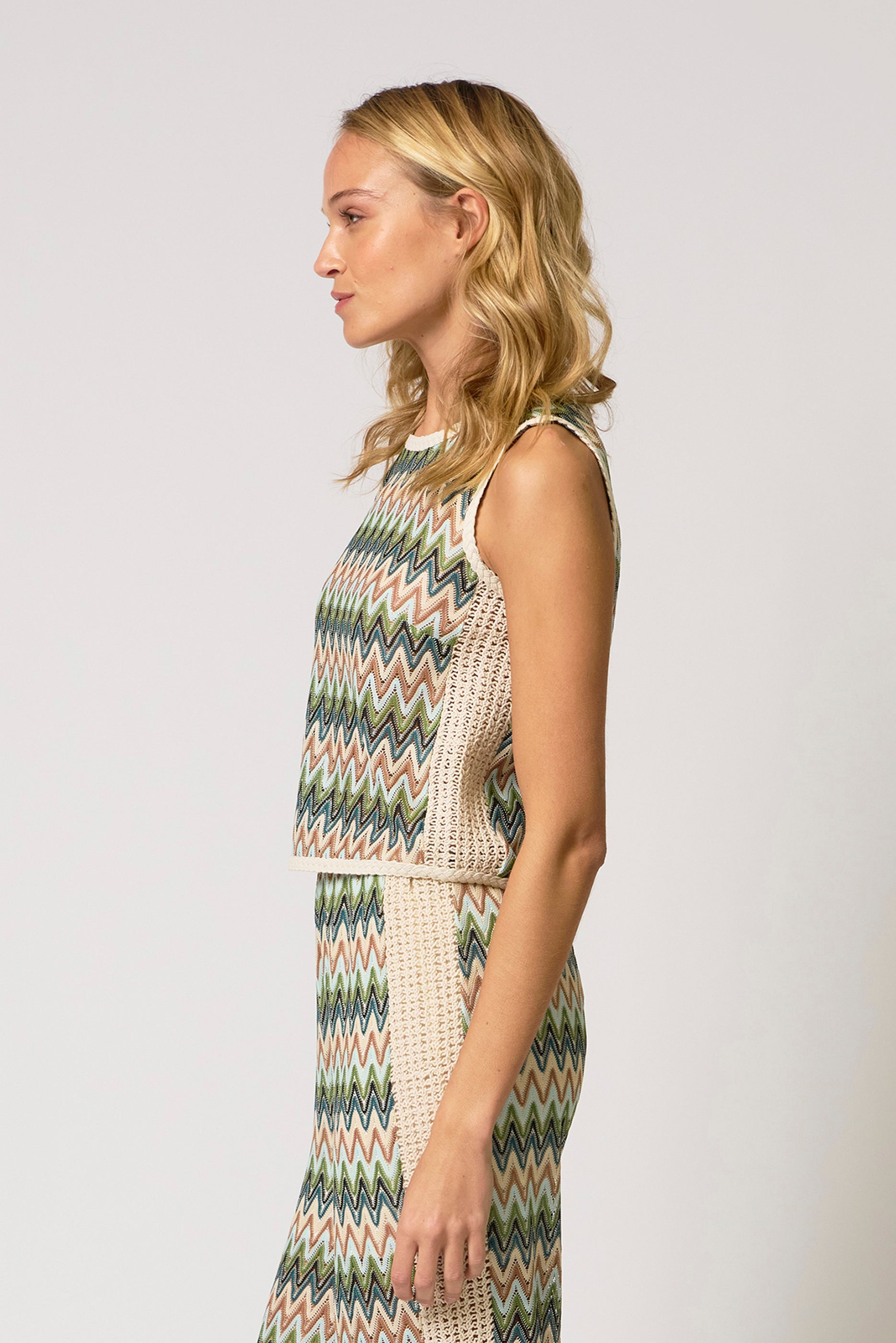 Celine Rainbow Crochet Button Back Shell