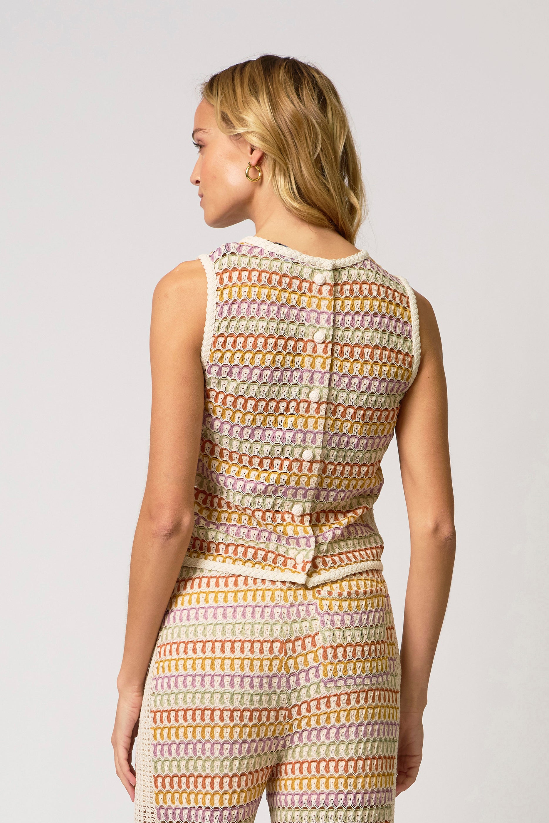 Celine Rainbow Crochet Button Back Shell