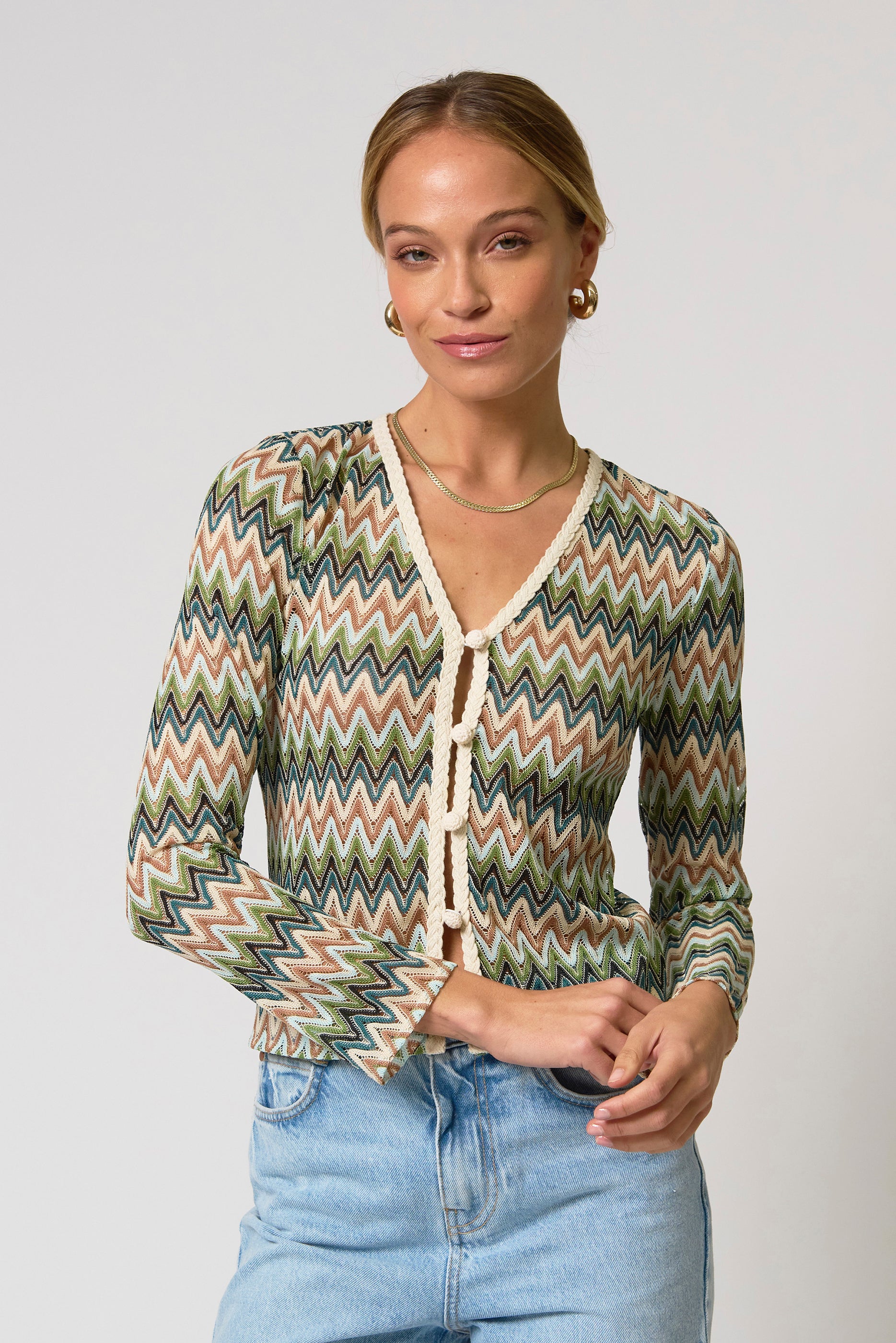 Celine Rainbow Crochet Button Front Cardigan